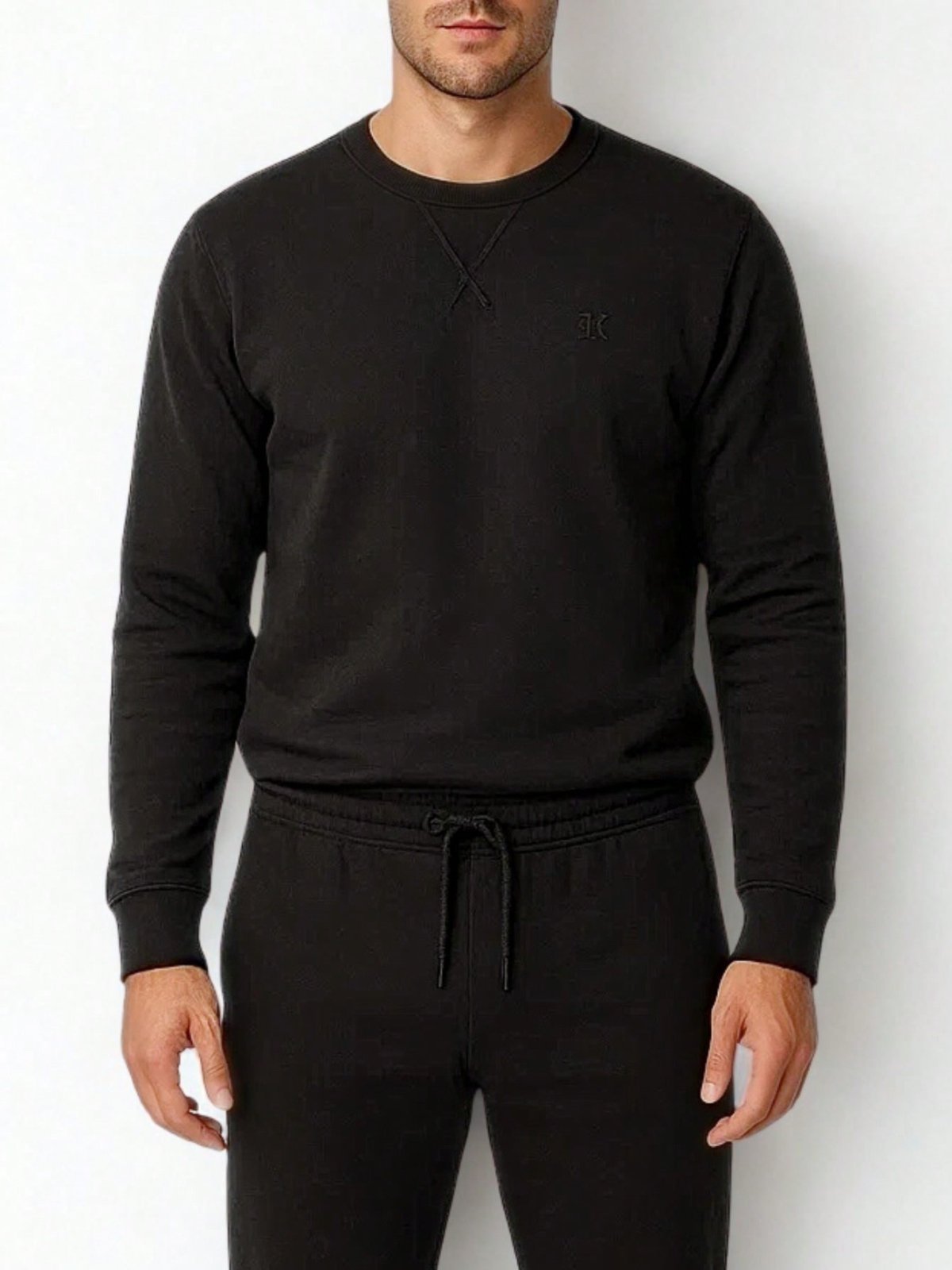 Blusão de Moletom Masculino Clássico Gola Careca Preto inverno Gola Redonda - Casacos de inverno