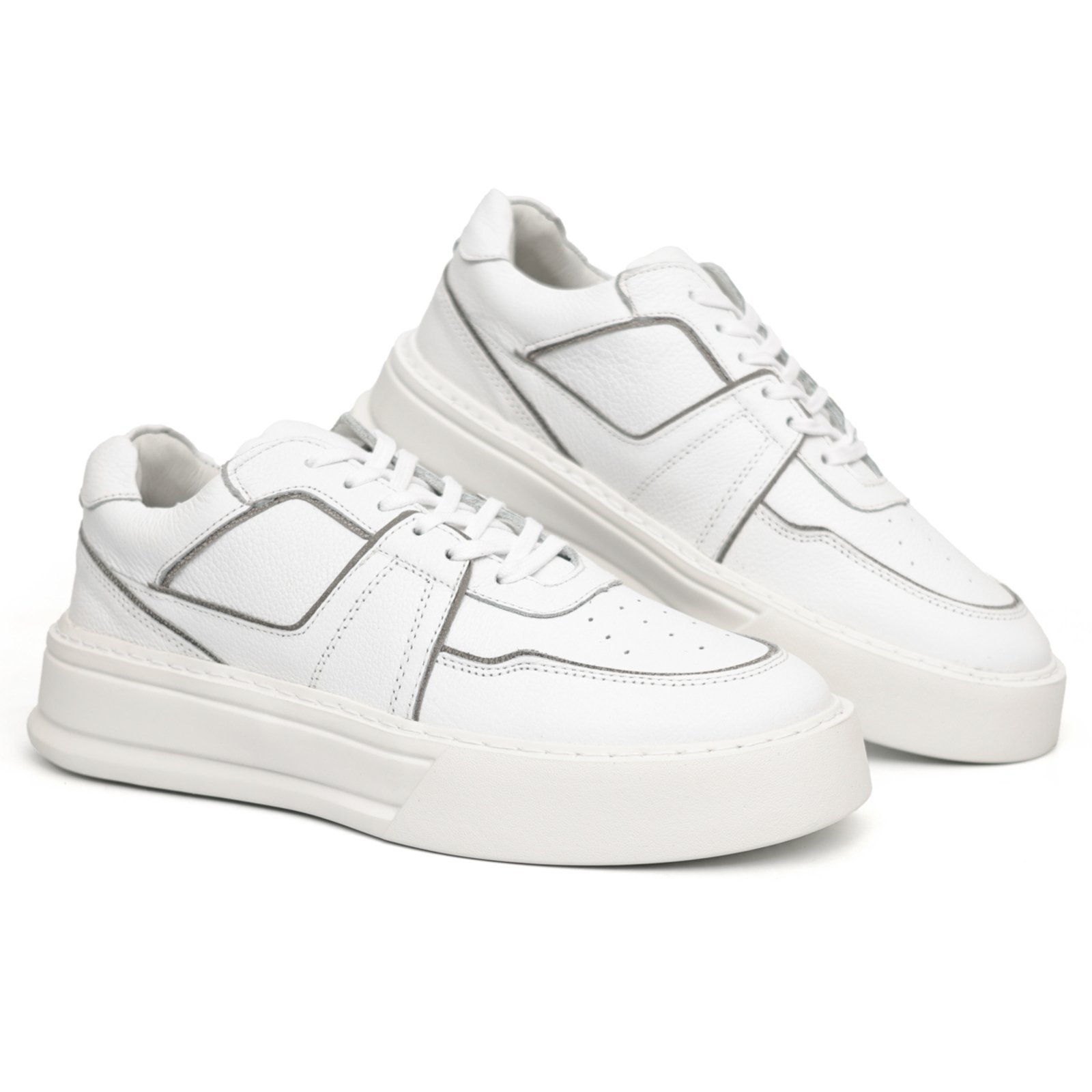 Tênis Sneaker Masculino em Couro de Luxo Premium Artesanal Branco