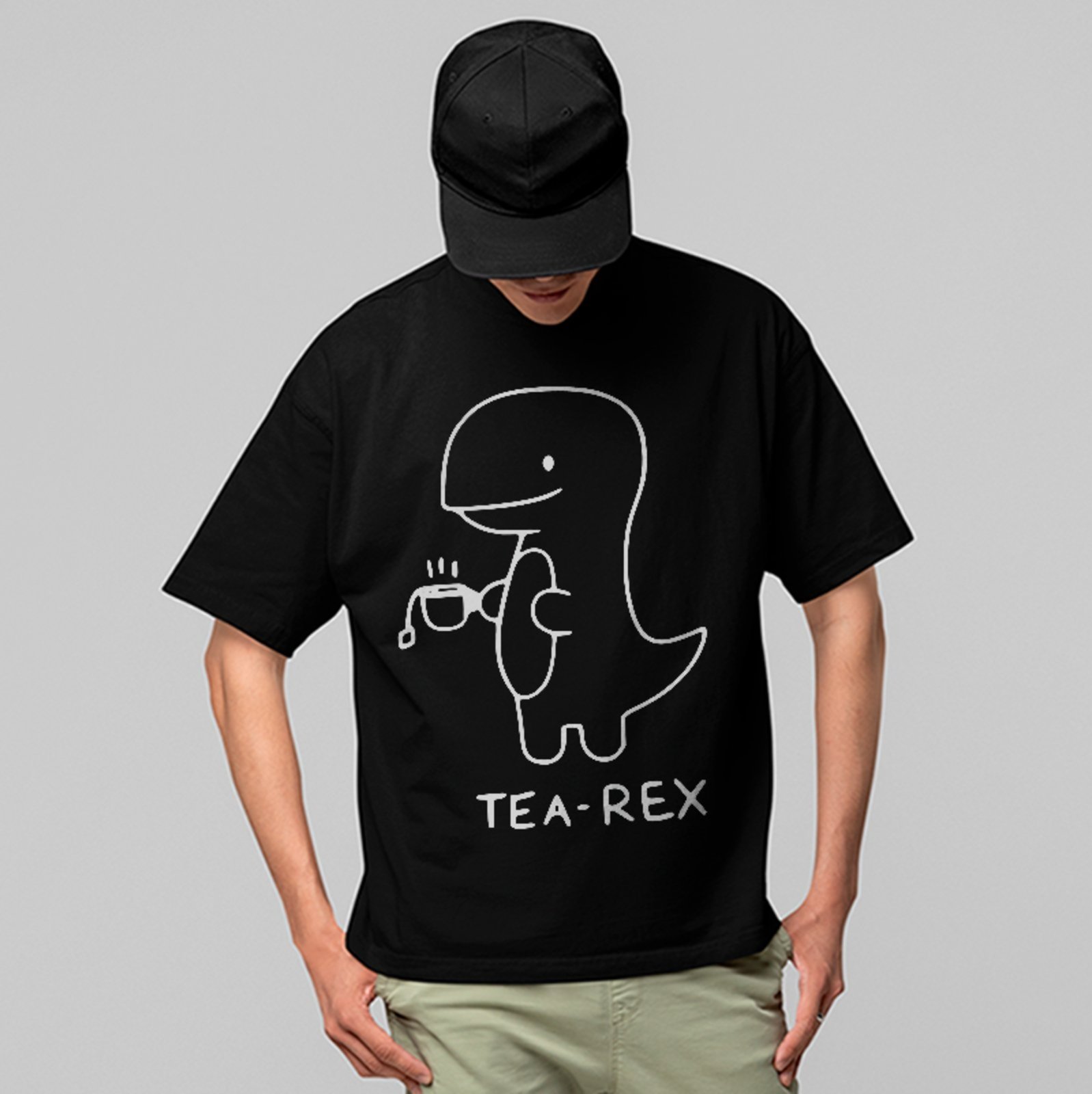 Camiseta Oversized Premium T-Rex Tea Meme Unissex Preto