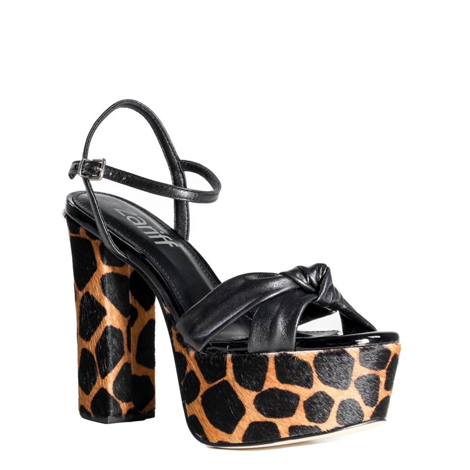 Sandália Feminina Verniz Zariff Animal Print Preto Casual Zariff Preto