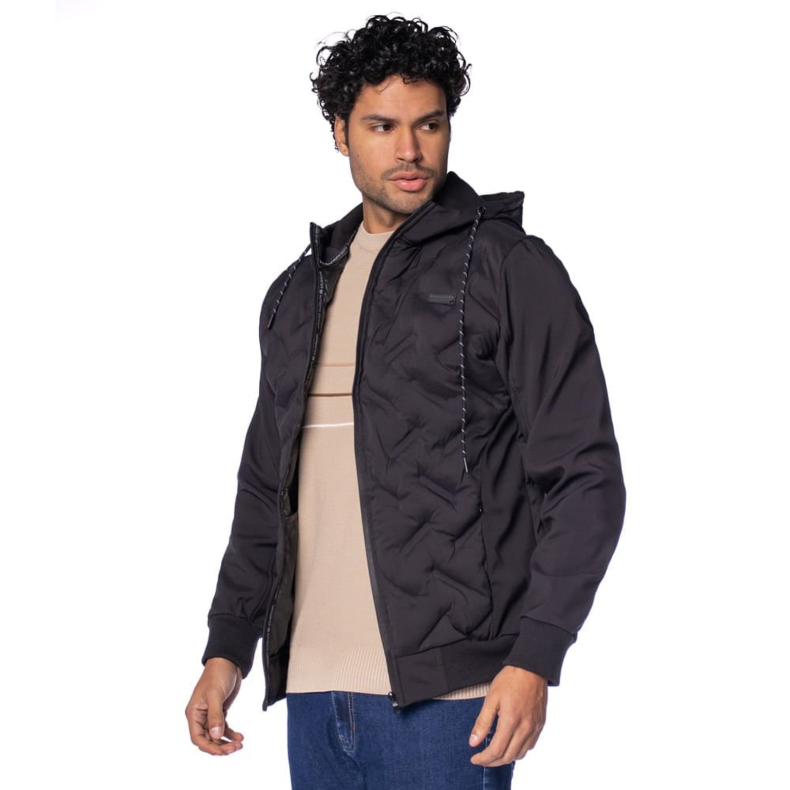Jaqueta Masculina Gangster Corta Vento Capuz Preto