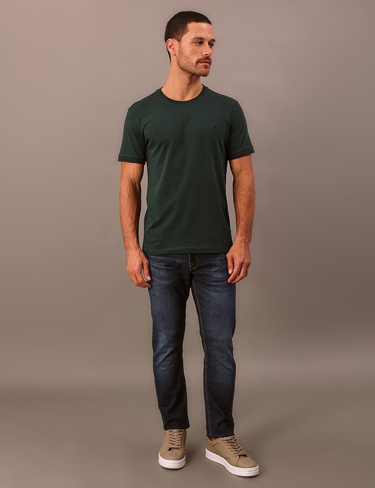 Camiseta Manga Curta Calvin Klein Masculino Gola Com Frisos - Verde Médio Calvin Klein Jeans