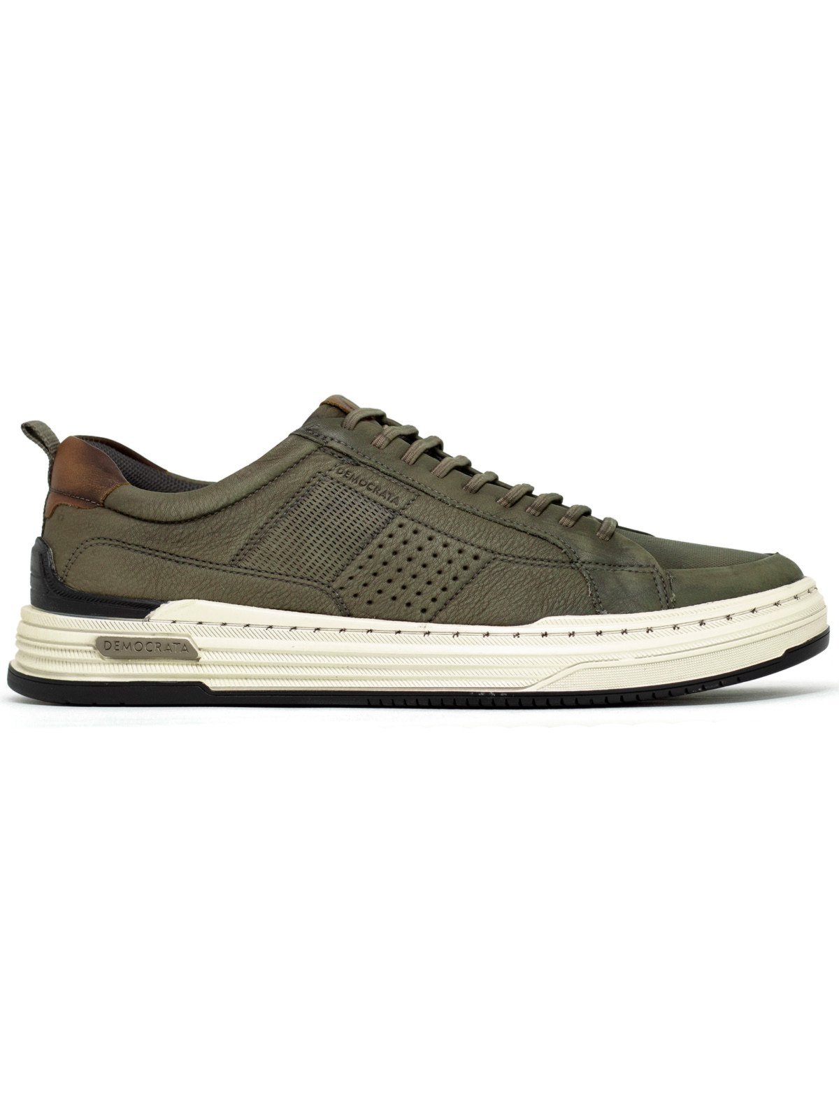 Sapatênis Masculino Democrata Denim Mike Casual Couro Cadarço Conforto Cinza Smoke