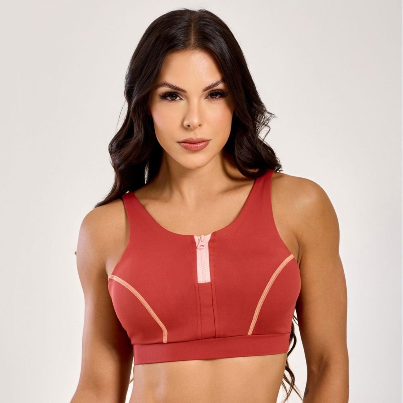 Top Bounce Canela Poliamida Com Bojo e Zíper Donna Carioca