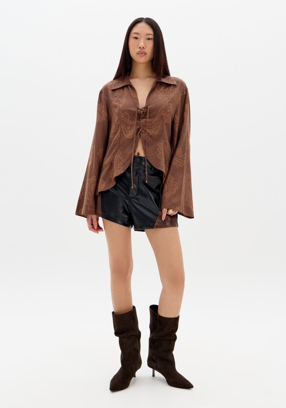 Vista 3 Blusa Manga Flare Com Amarração My Favorite Things marrom My Favorite Things marrom
