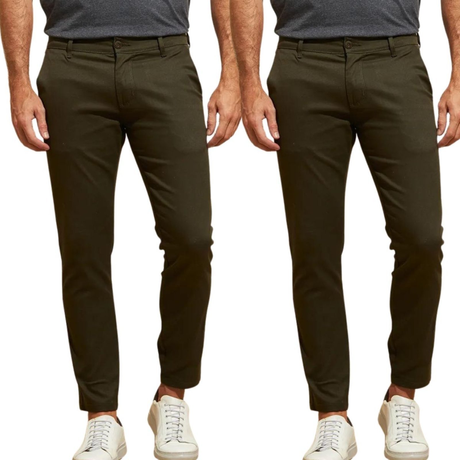 Kit 2 Calças de Sarja Chino Com Bolso Traseiro Embutido Alfaiataria