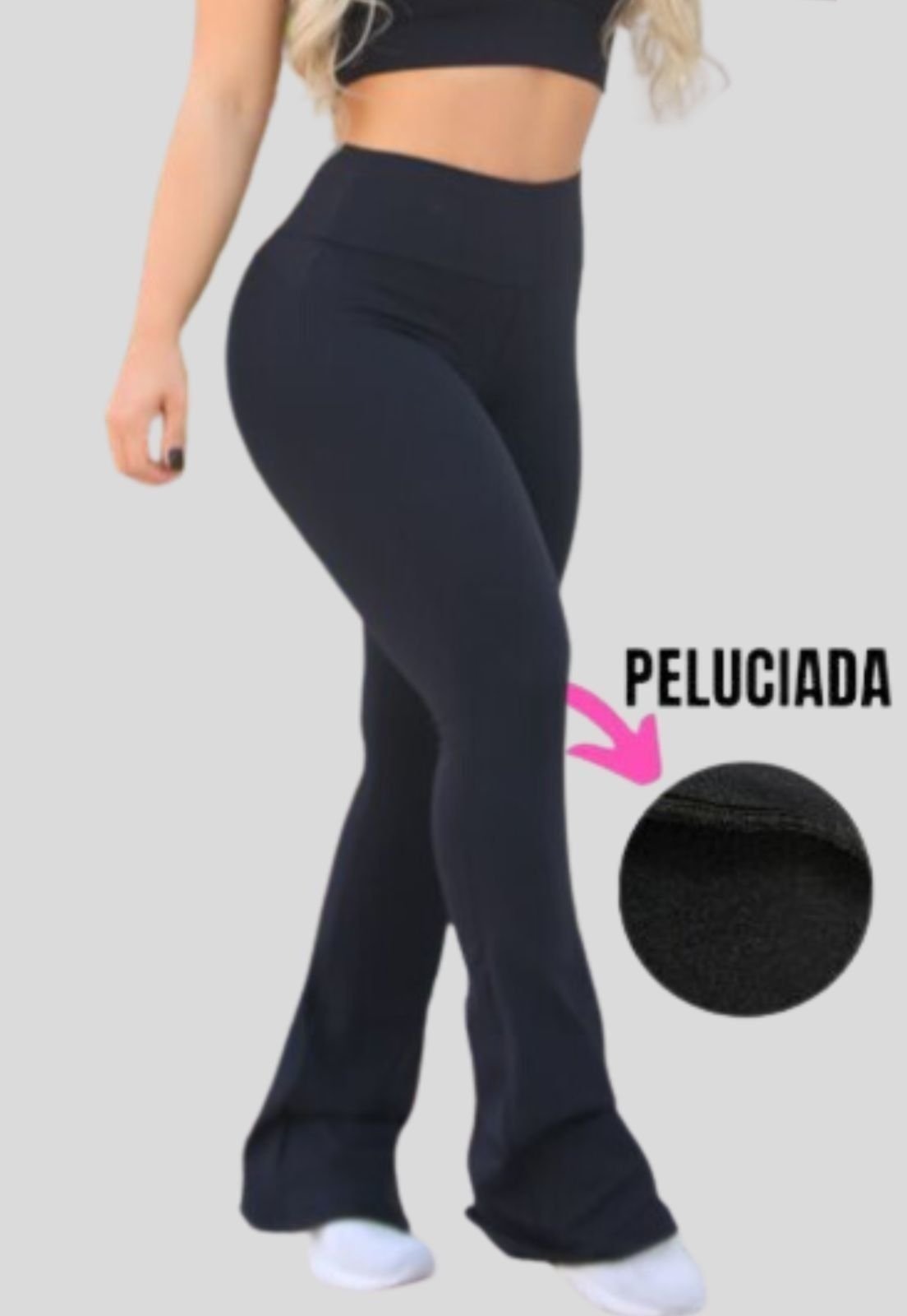 Calça Flare Peluciada WLS Modas Bailarina Boca De Cino Preto