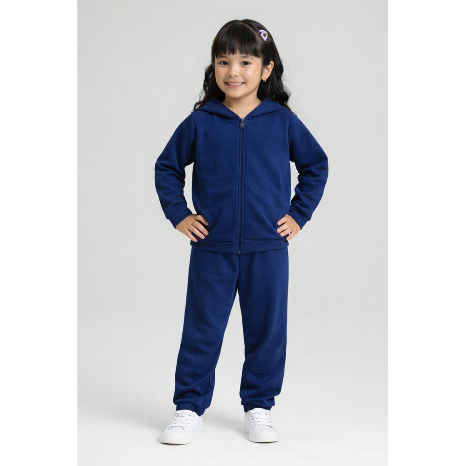 Infantil - Conjunto Inverno Menina Marinho Jaqueta com Capuz e Calça em Moletom Felpado