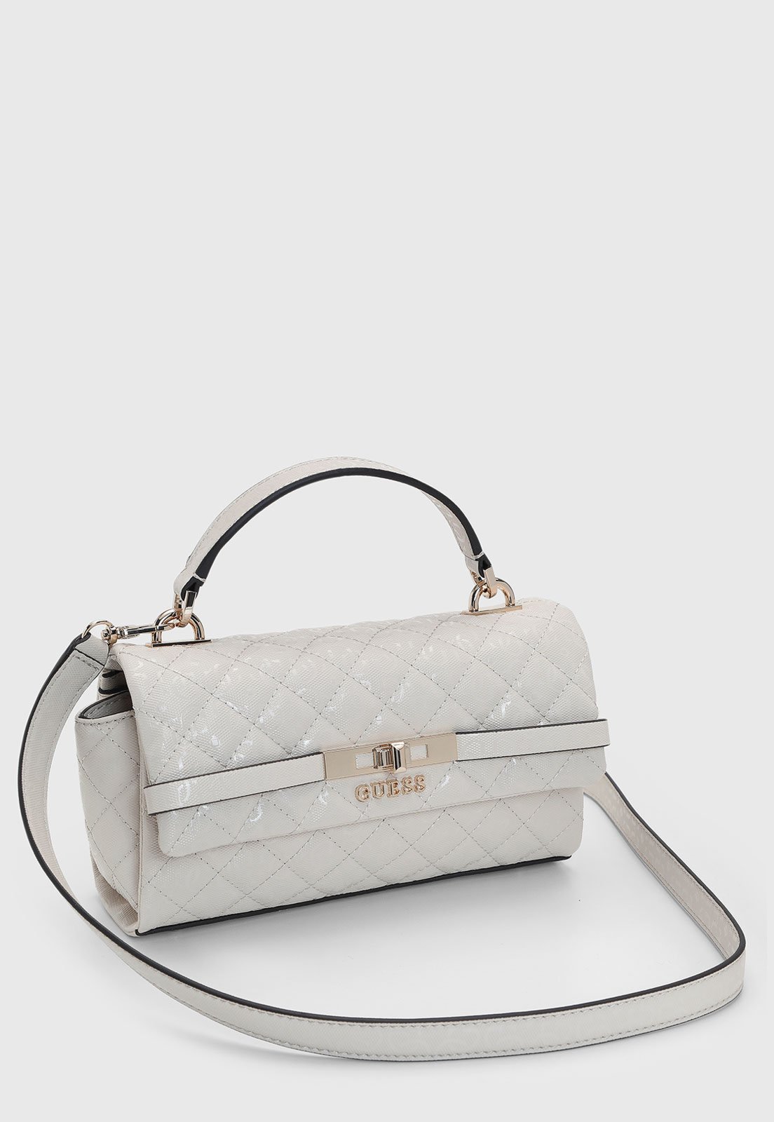 Vista 3 Bolsa Média Guess Matelassê Monograma Off White off-white white off-white white