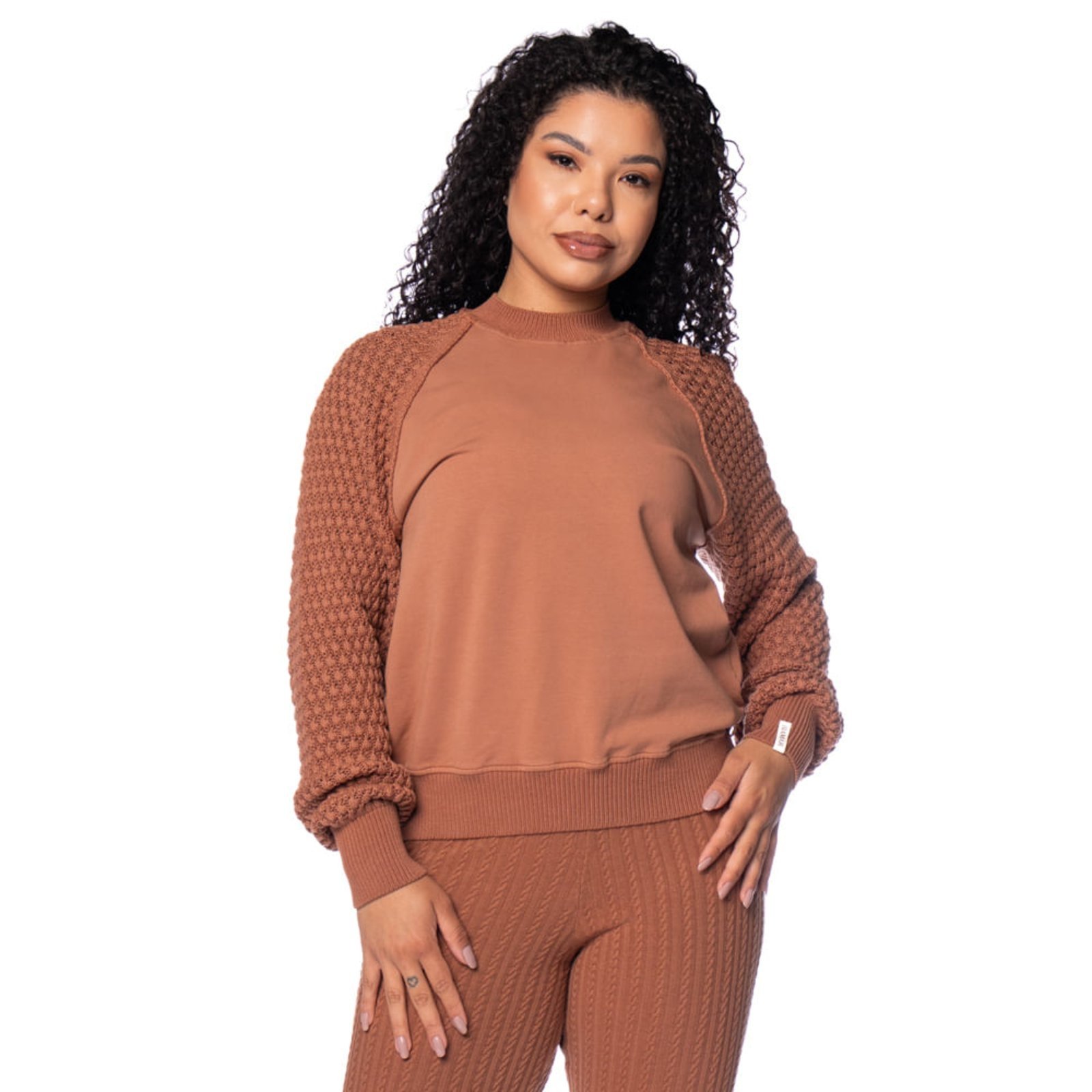 Blusa Feminina Biamar Algodão Pontos Vazados Marrom