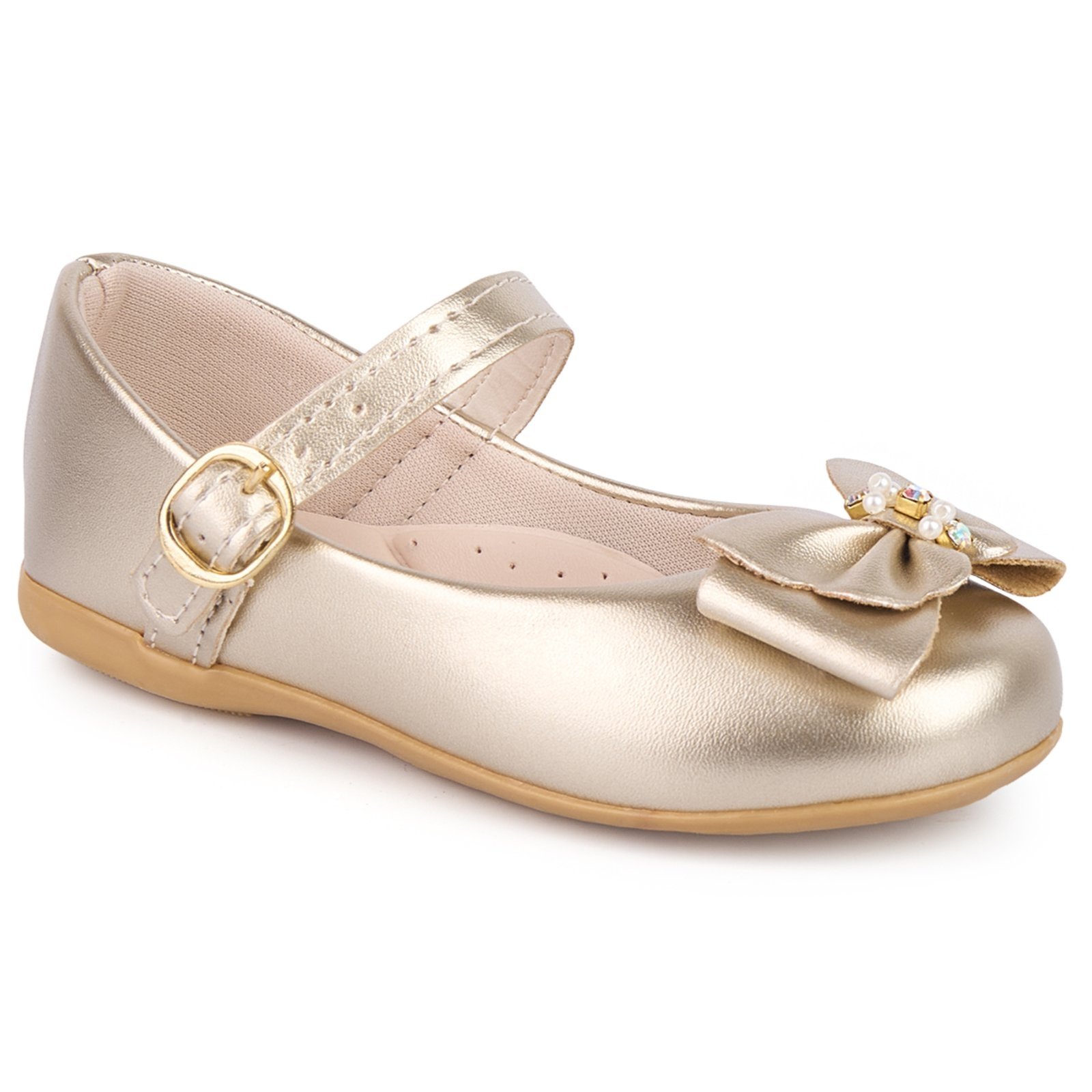 Infantil - Sapatilha Feminina Menina laço Borboleta e Pérolas 1011 - Dourado