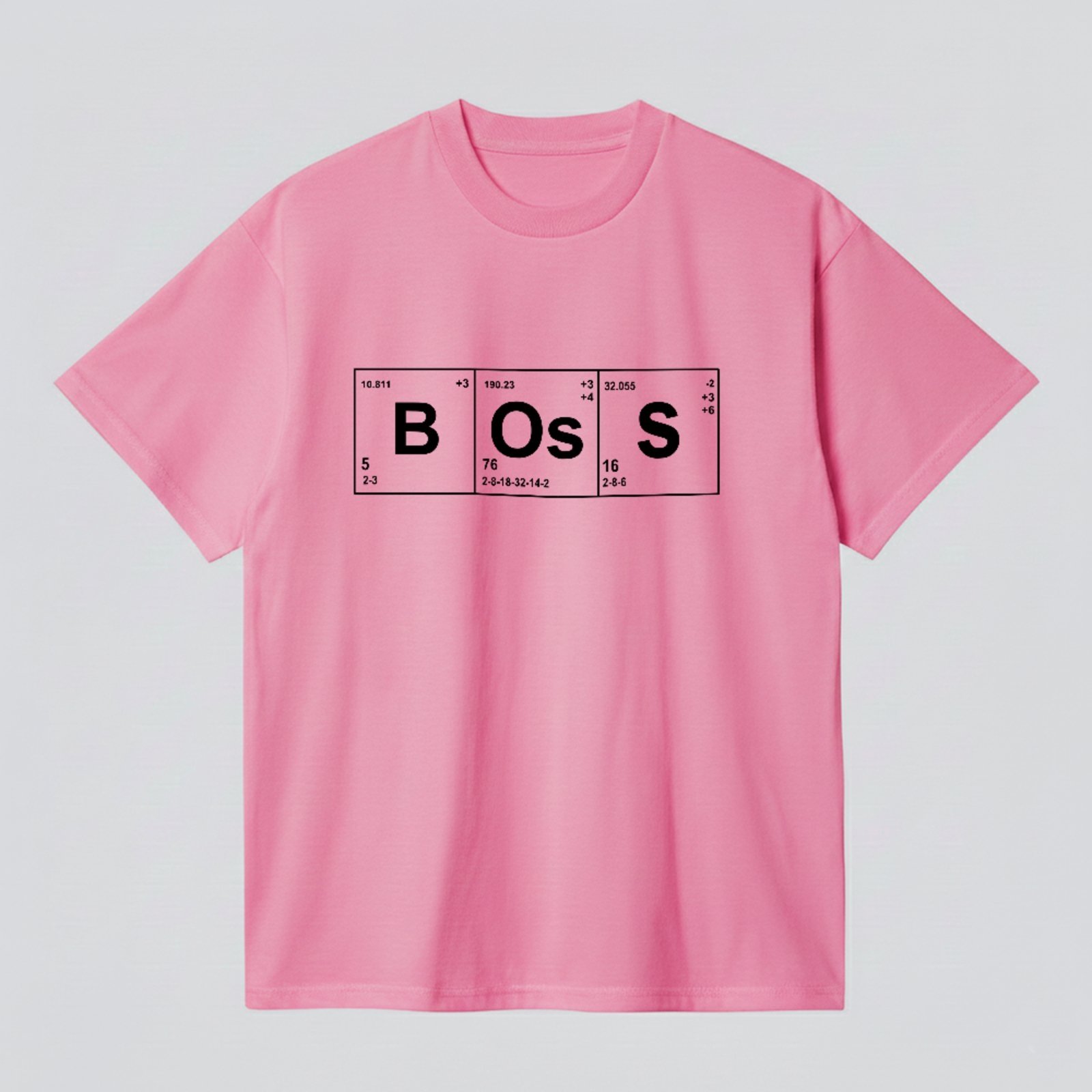 Camiseta Básica Boss Química Estilo Tabela Periódica Funny Rosa