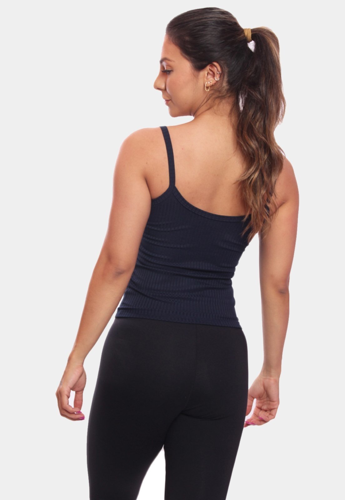 Vista 3 Regata de Alcinha Canelada Feminina Lisa Blusa Blusinha Básica Treino Academia ADRIBEN azul marinho ADRIBEN azul marinho