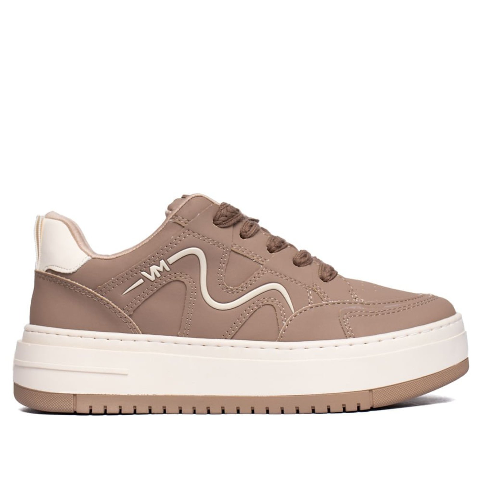 Tênis Feminino Via Marte Flatform Recortes Marrom Claro