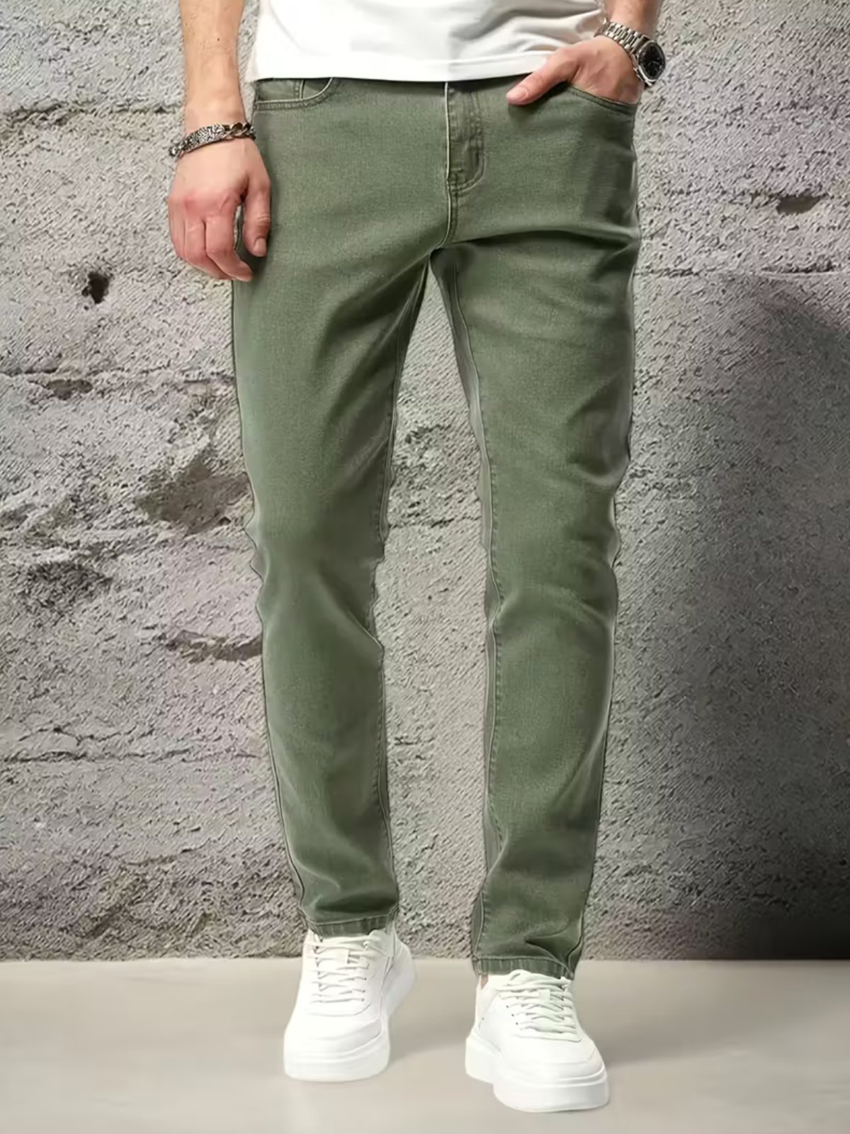 Calça Jeans Sarja 5 Estilos Verde Militar Confortavel e Basica