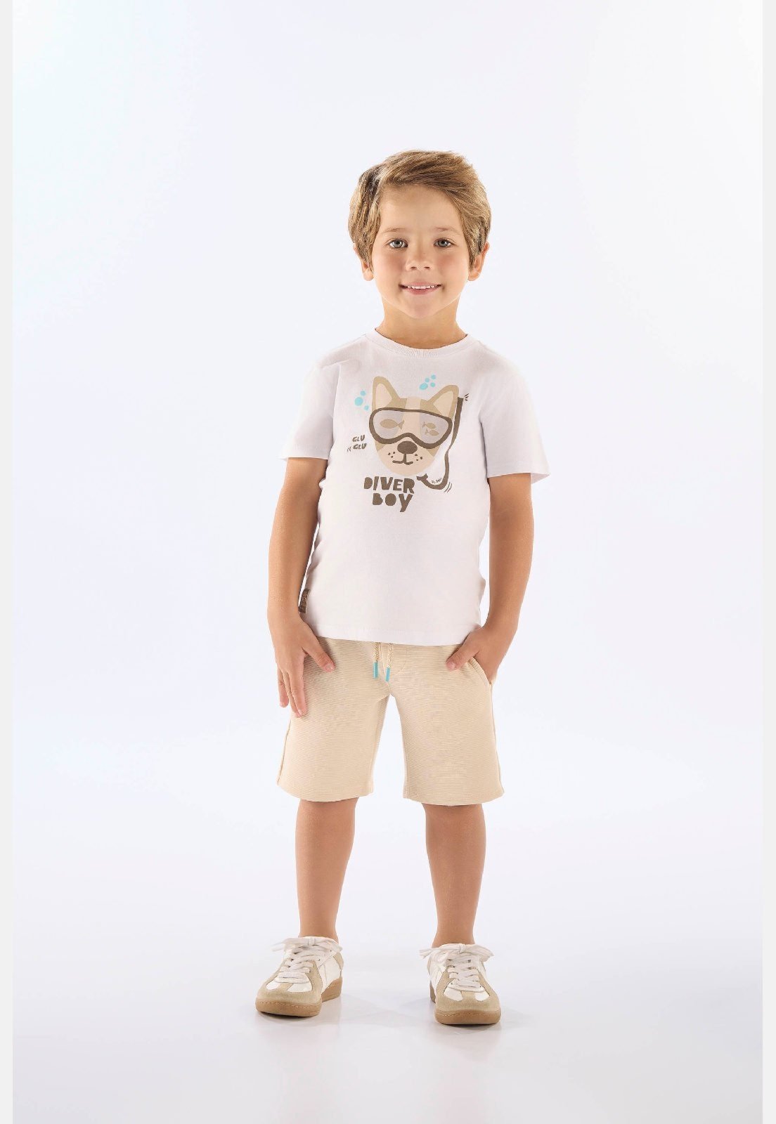 Infantil - Conjunto Diver Boy Camiseta Bermuda Up Baby Branco