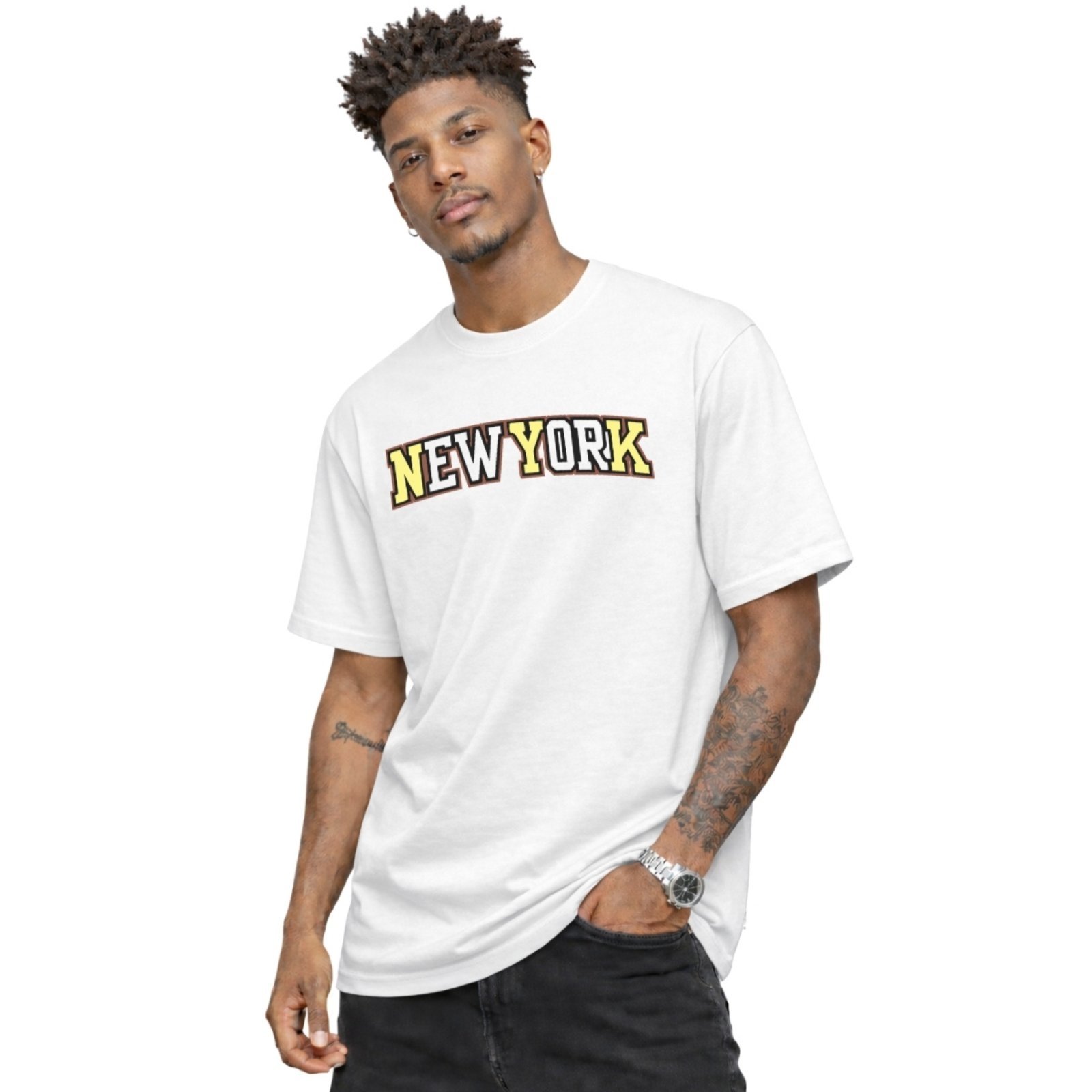 Camiseta Basica Estampada Algodão Gola Redonda Masculina