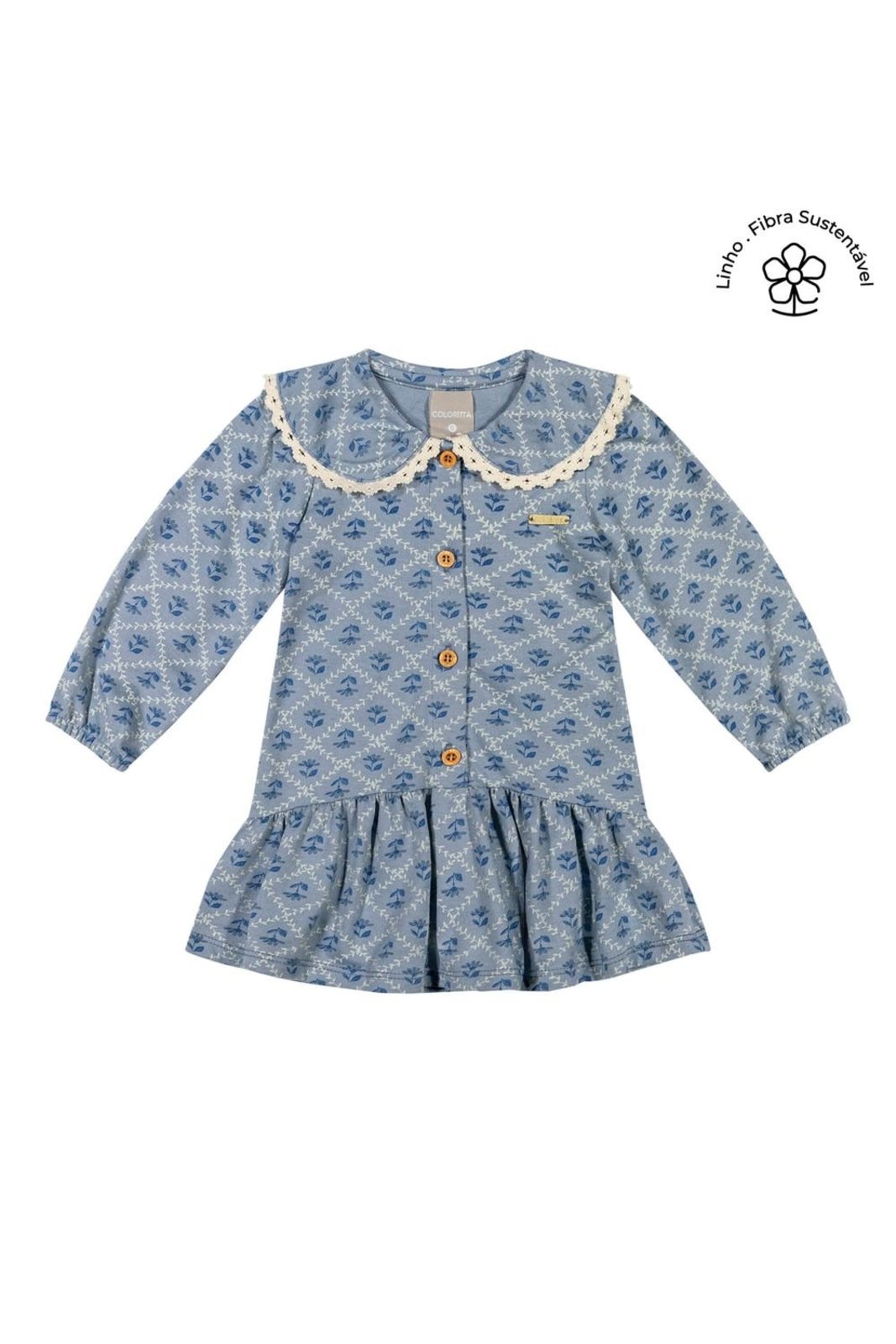 Infantil - Vestido Menina Floral Com Botões Colorittá Azul