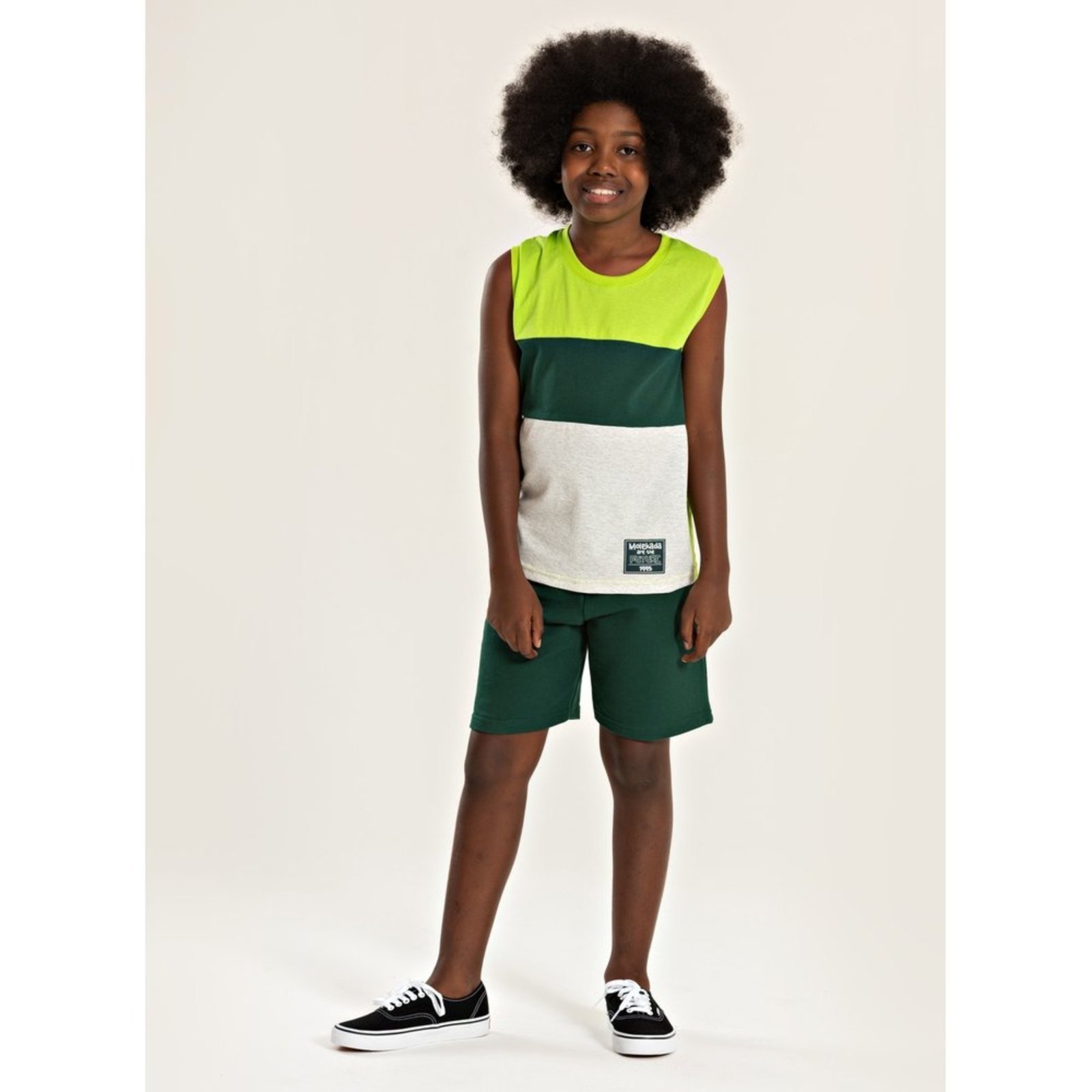 Infantil – Conjunto Verão Menino Verde Regata com Recortes e Bermuda Future