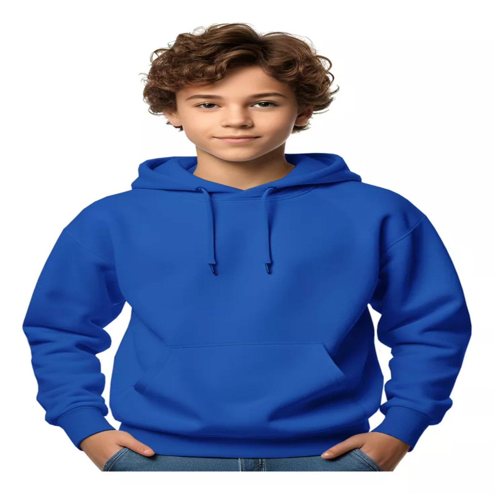 Blusa Moletom Liso Com Capuz E Bolso Canguru Azul