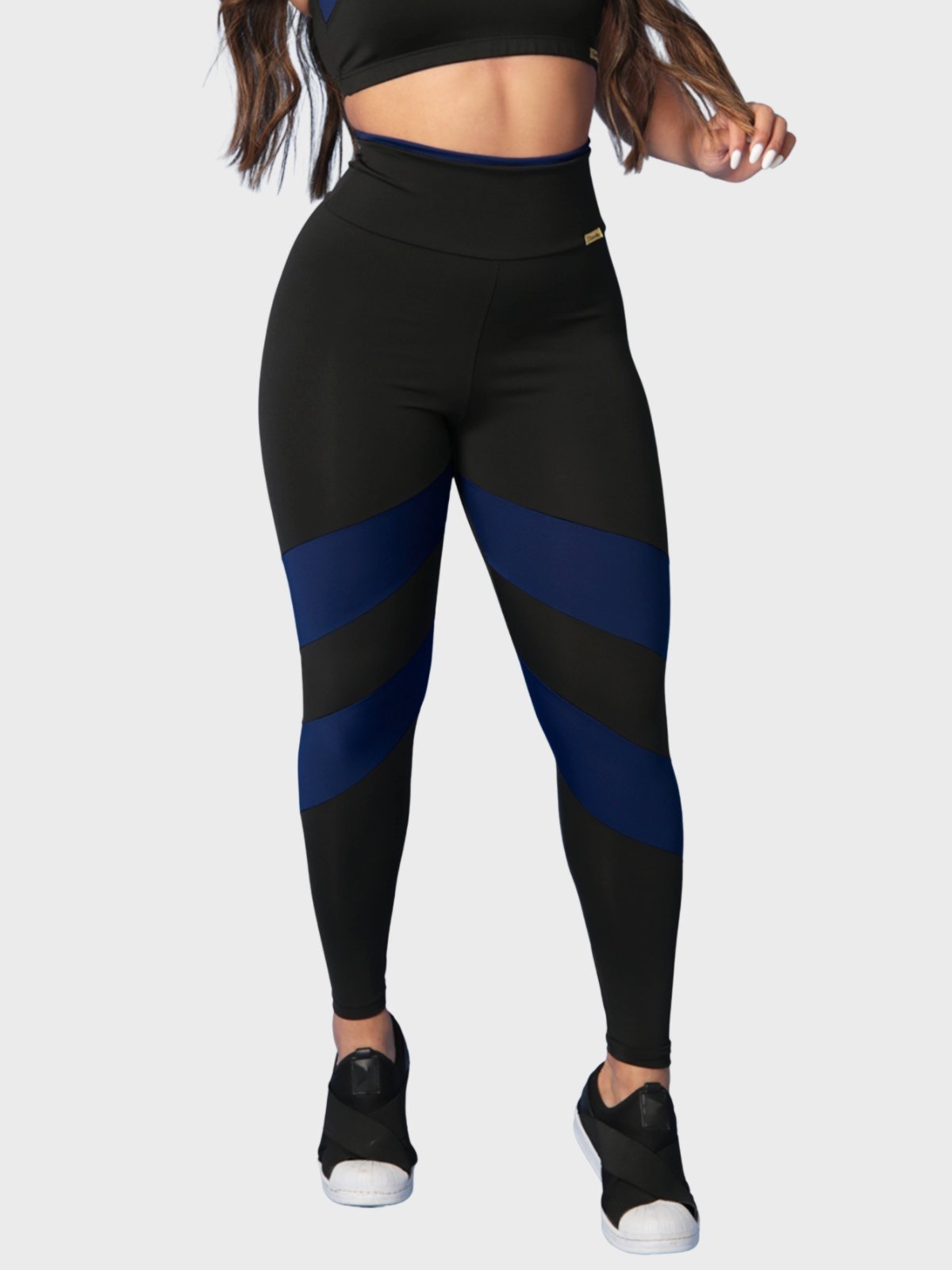 Calça Legging Fitness Tarelles Cintura Alta Preto e Azul Marinho