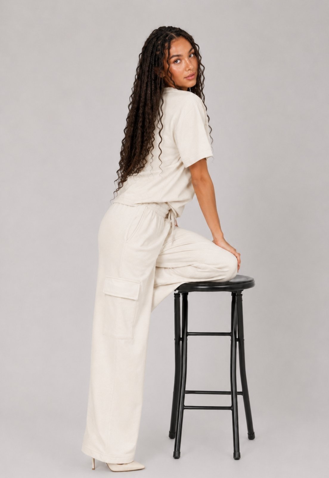 Conjunto de Moletinho Premium Oversized com Wide Leg Salvatore bege