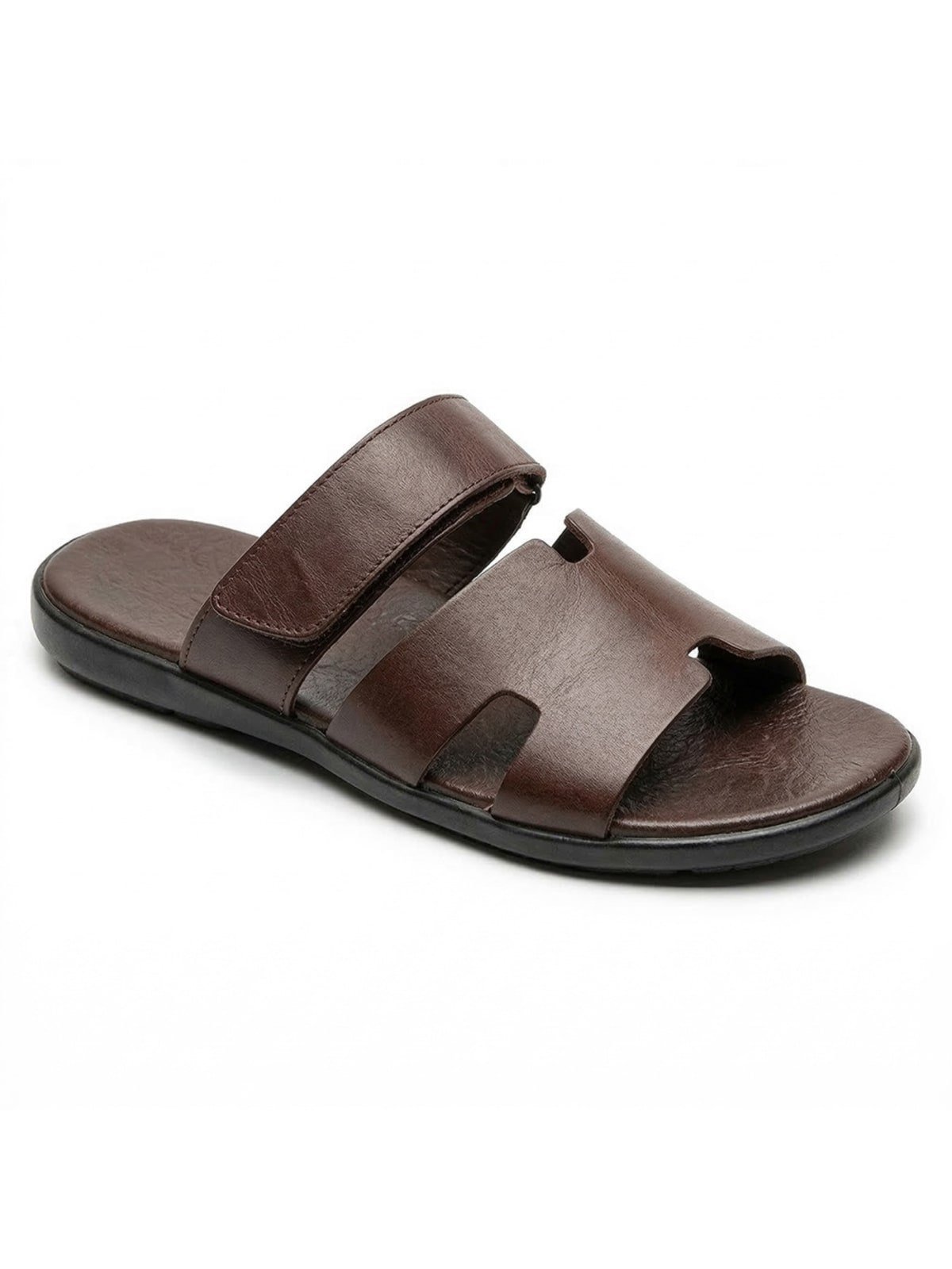 Chinelo Masculino NJ2 Couro Legitimo Anatômico Fivela Ajuste Marrom