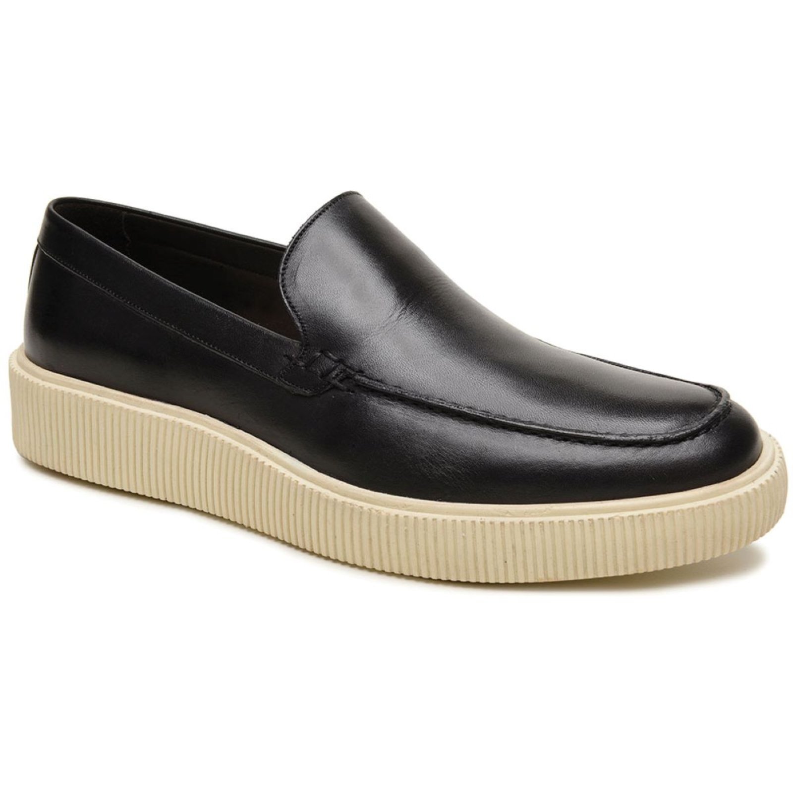Sapato Masculino A. Andrade Casual Social Couro Slip On Derby Sola Alta Conforto Preto