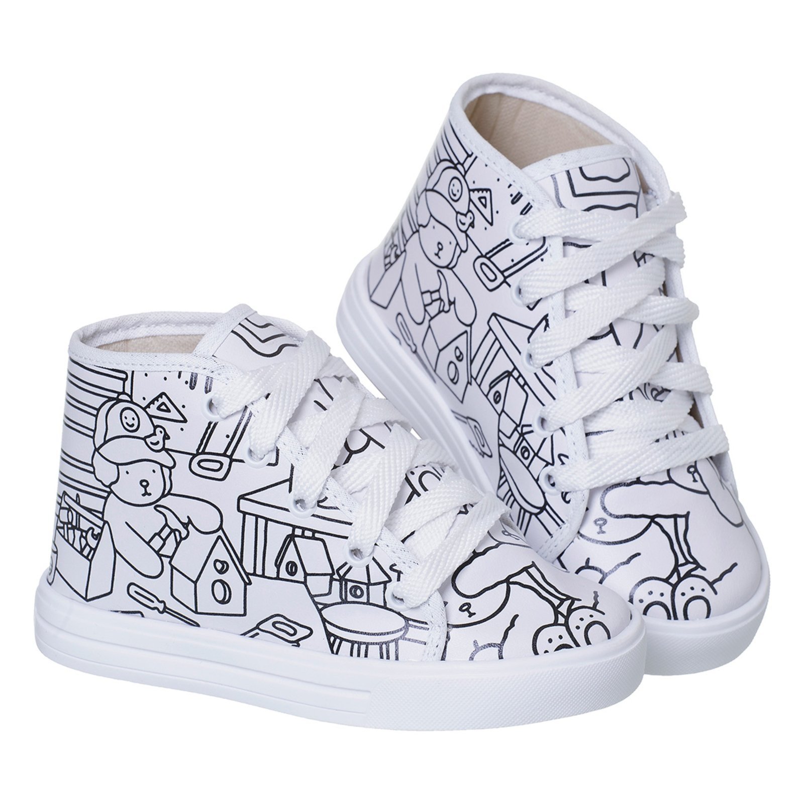 Vista 3 Infantil - Tênis Personagem Desenho Pinte Você Mesmo Footz Cano Alto Botinha Unissex Para Colorir branco Footz branco