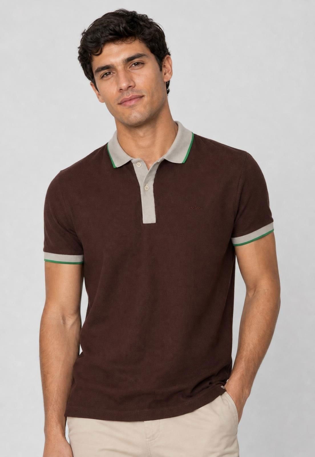 Camisa Polo Masculina Colcci Frisos Marrom