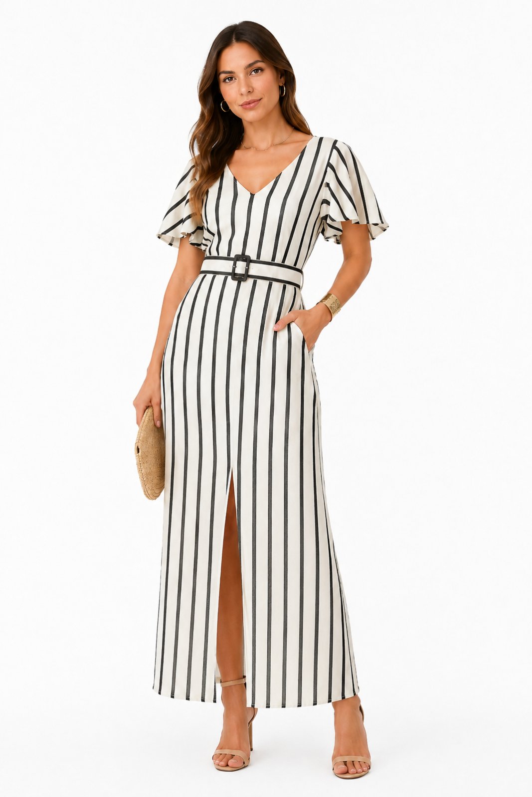 Vestido Midi D Bell Outlet Fashion Listras Preto