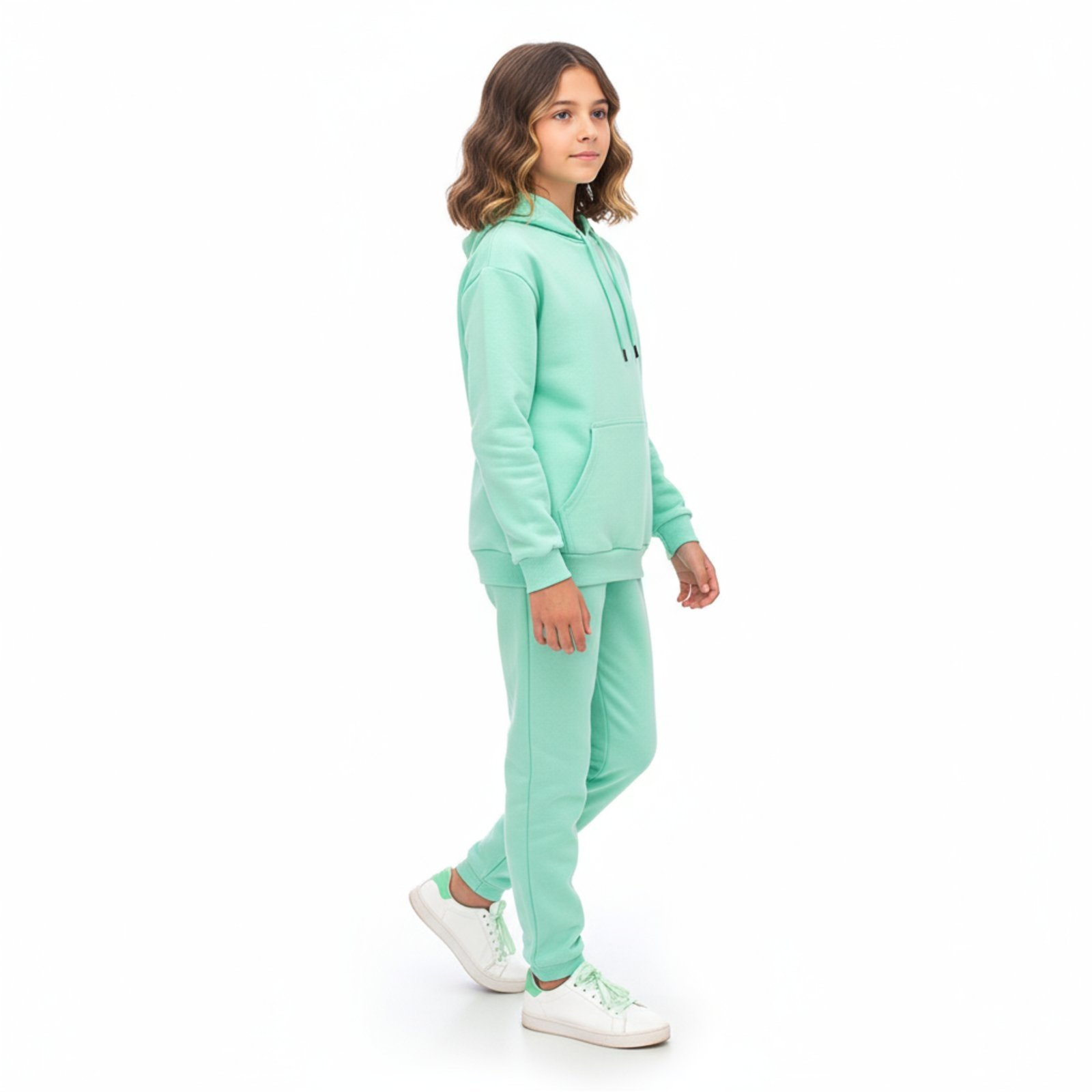Infantil - Conjunto Em Moletom Blusa Canguru e Capuz E Calça Estilo Jogger Juvenil Verde Claro Aliarthe