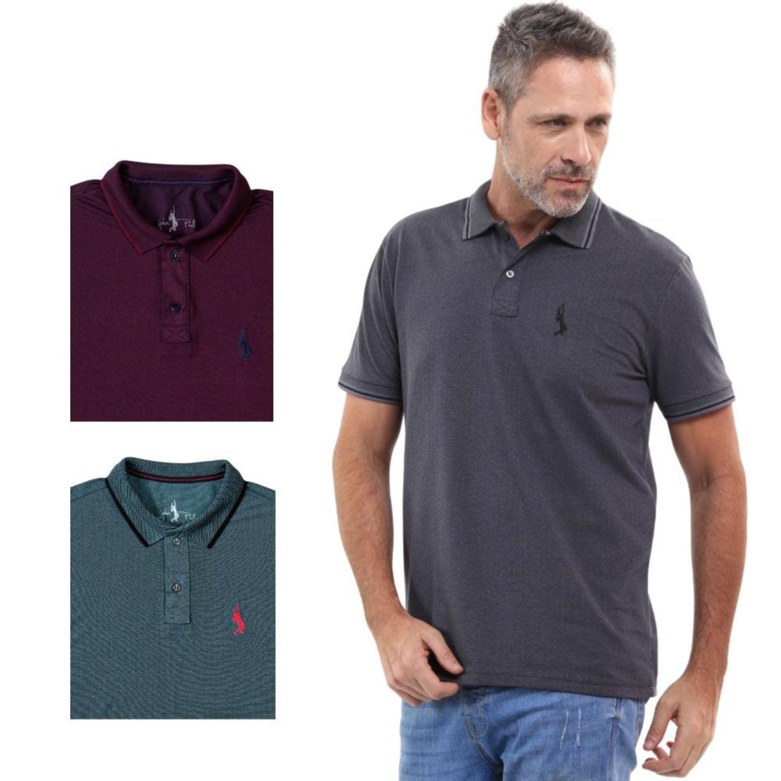 Kit 3 Camisa Polo Masculina Slim Piquet Algodão Ocasiões