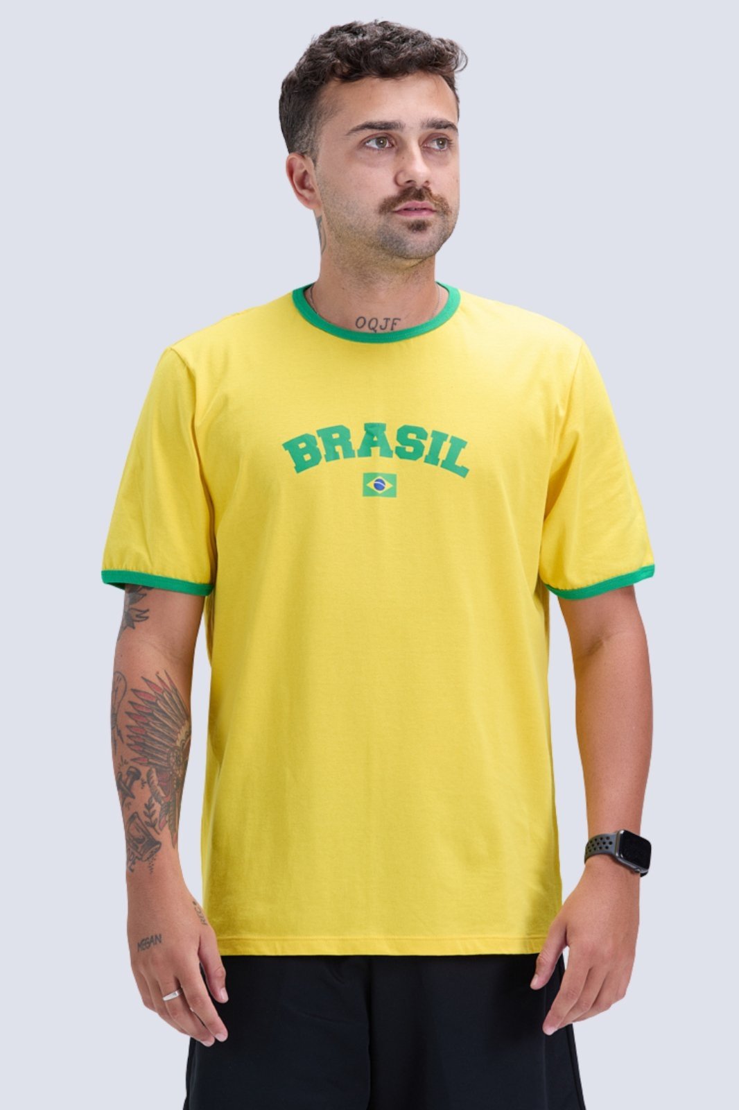 Camiseta Masculina Brasil Copa 100% Algodão Amarela
