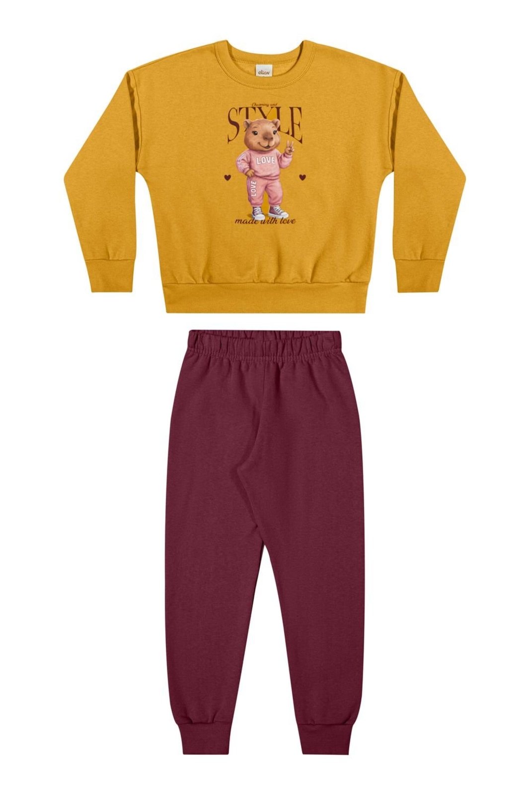 Infantil - Conjunto Menina Estampado Moletom Elian Amarelo
