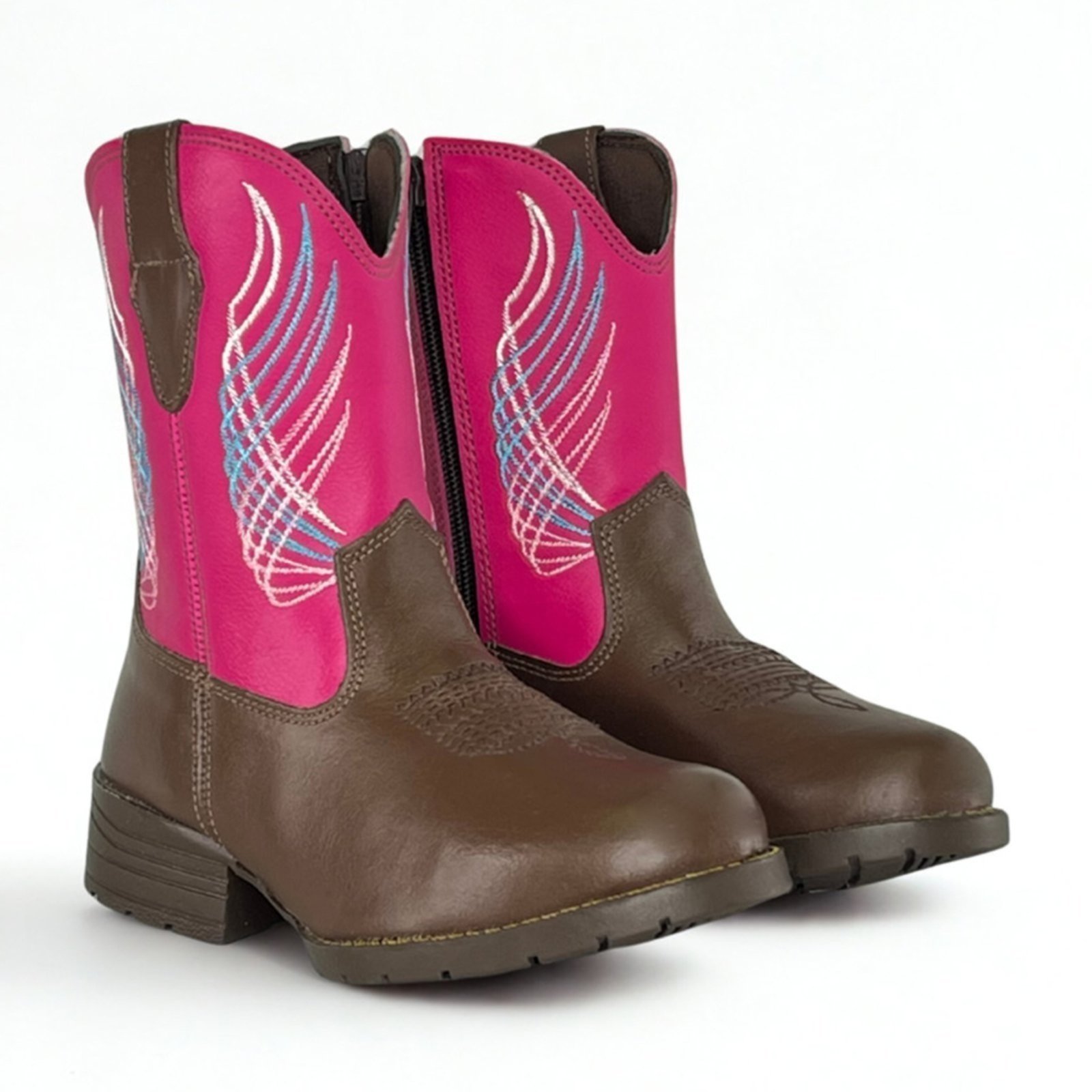 Infantil - Bota Texana Meninas Rosa Bordada Bico Redondo Em Couro Kapell