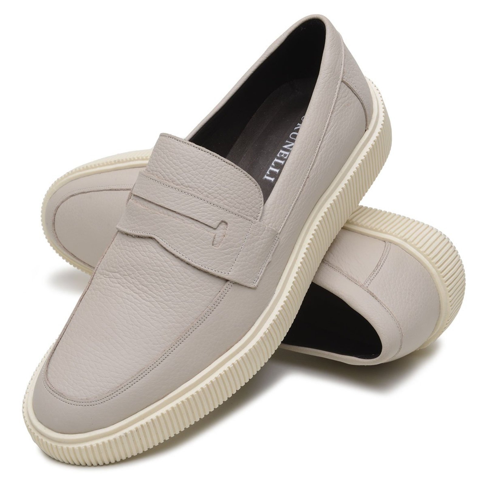 Sapato Masculino Mocassim Anna Andrade Casual Em Couro Slip On Oxford Elegante Marfim