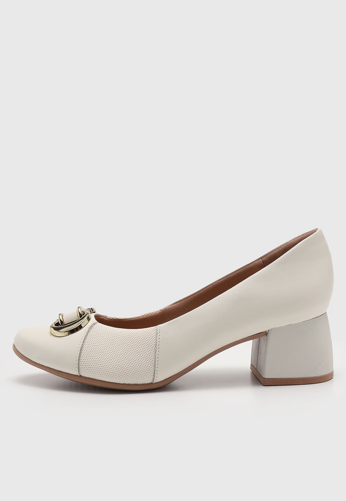 Scarpin Feminino Usaflex Salto Baixo Detalhe Metalizado Off-White