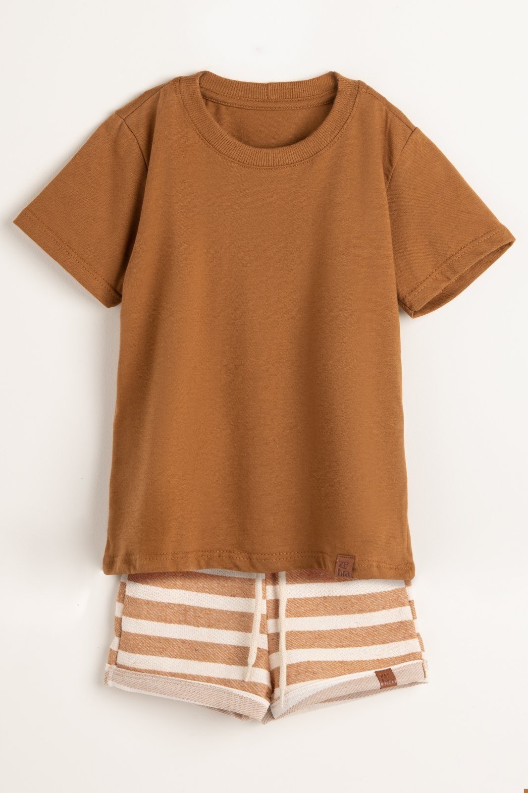 Infantil - Conjunto Unissex Com Camiseta e Short Marrom Claro Zebra&Friends