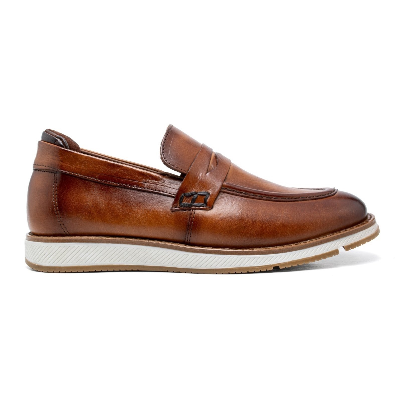 Vista 3 Sapato Casual Mocassim Loafer Couro Masculino Calcanheira Espumada Macio Confortável Clássico FRANCA GRIFFE caramelo FRANCA GRIFFE caramelo