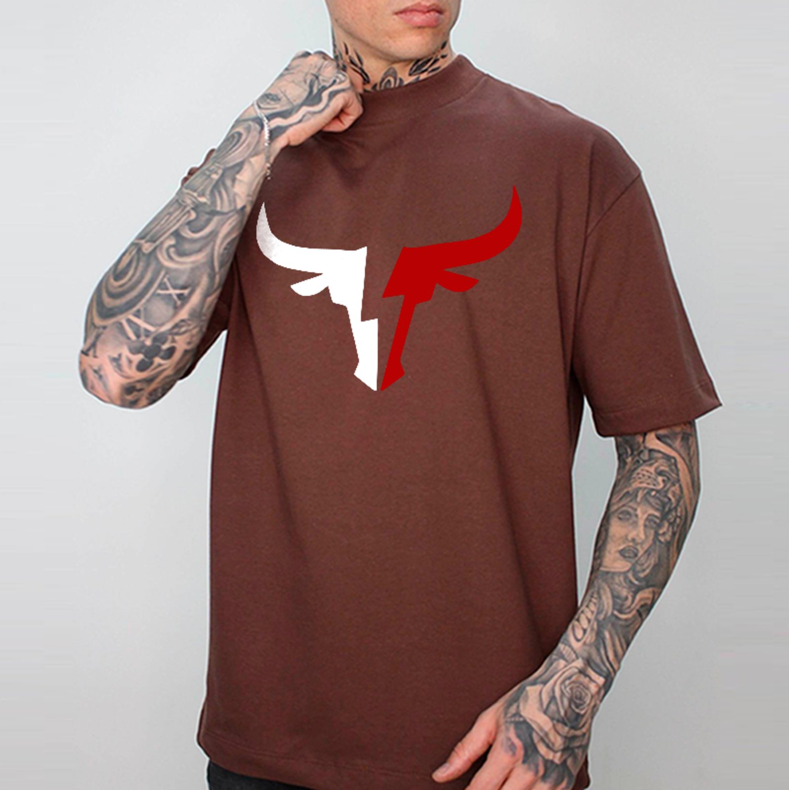 Camiseta Oversized Touro Minimalista Style Moda Country Cowboy Marrom