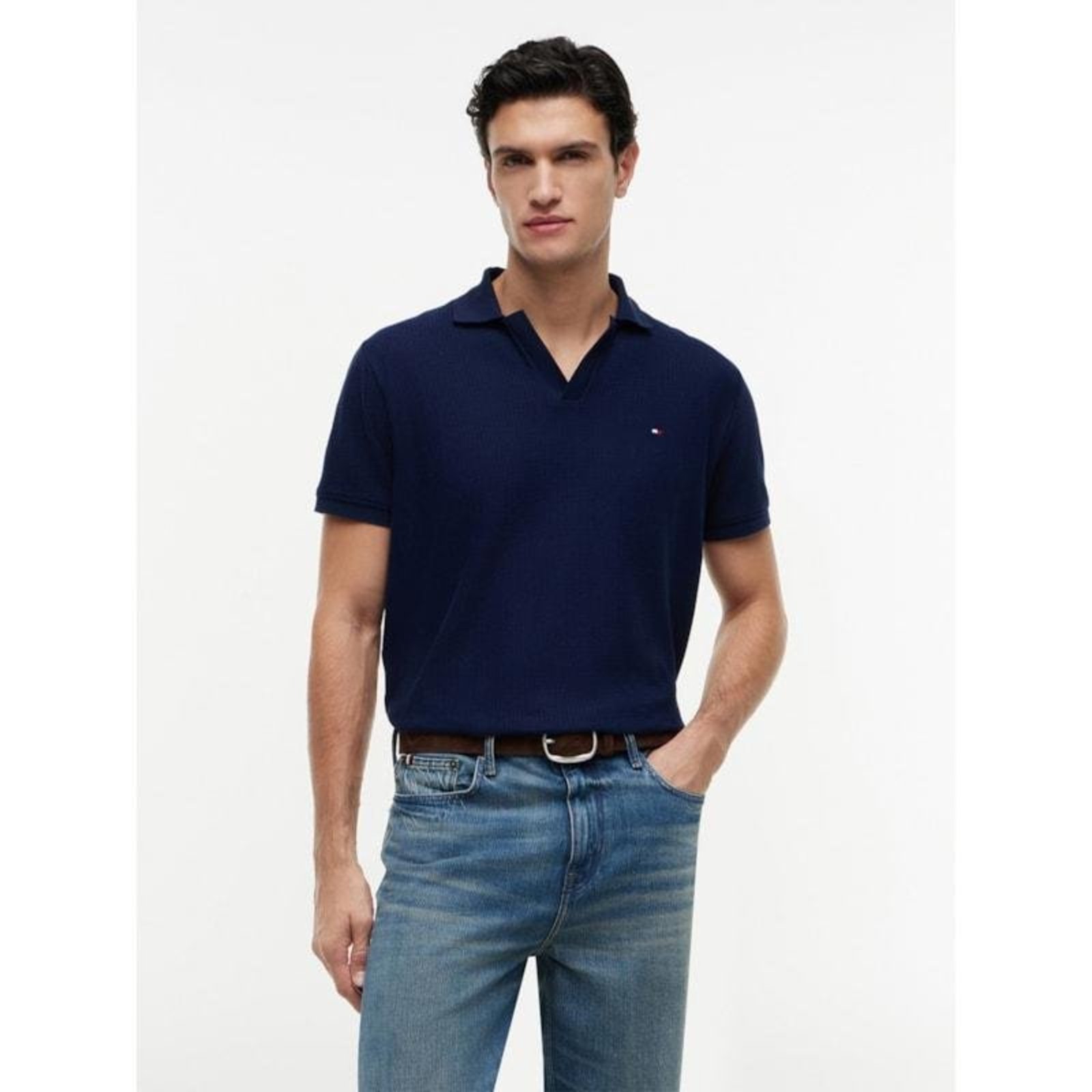 Polo Jacquard Regular Azul Marinho