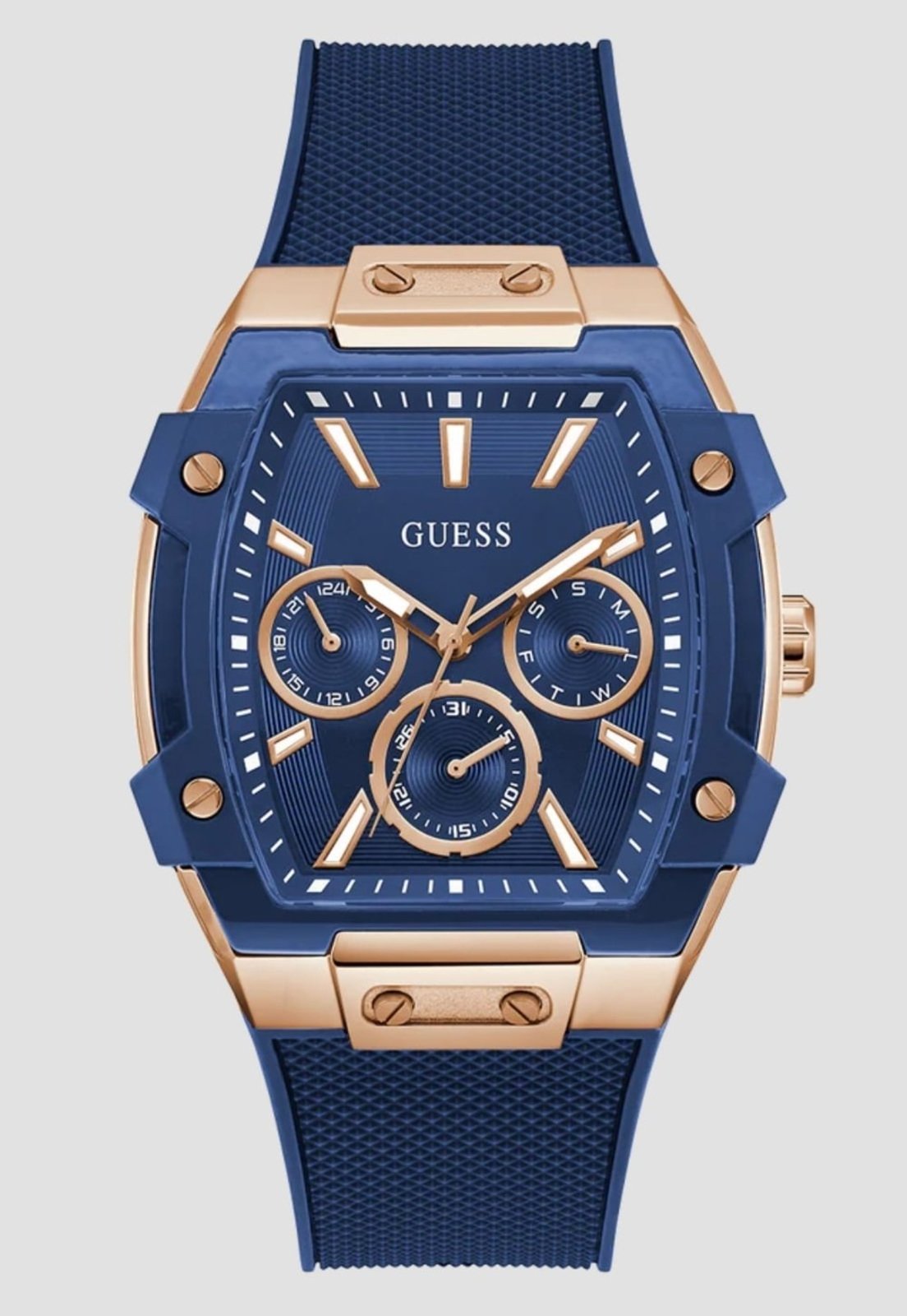 Relógio Guess Multifunção Aço Rosé Pulseira Azul