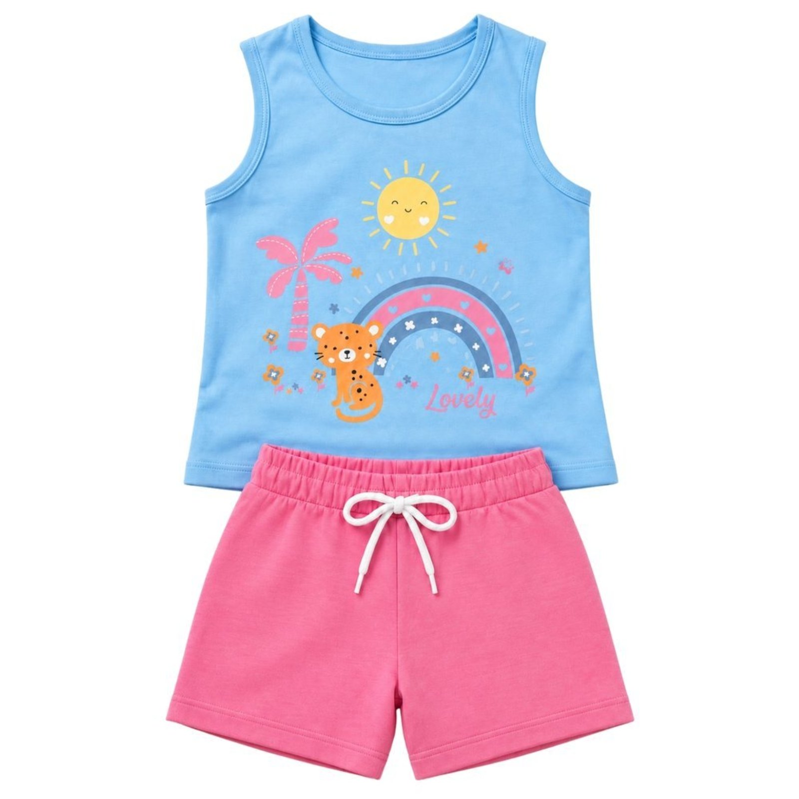 Infantil - Conjunto Menina Regata Cotton Bermuda Moletinho