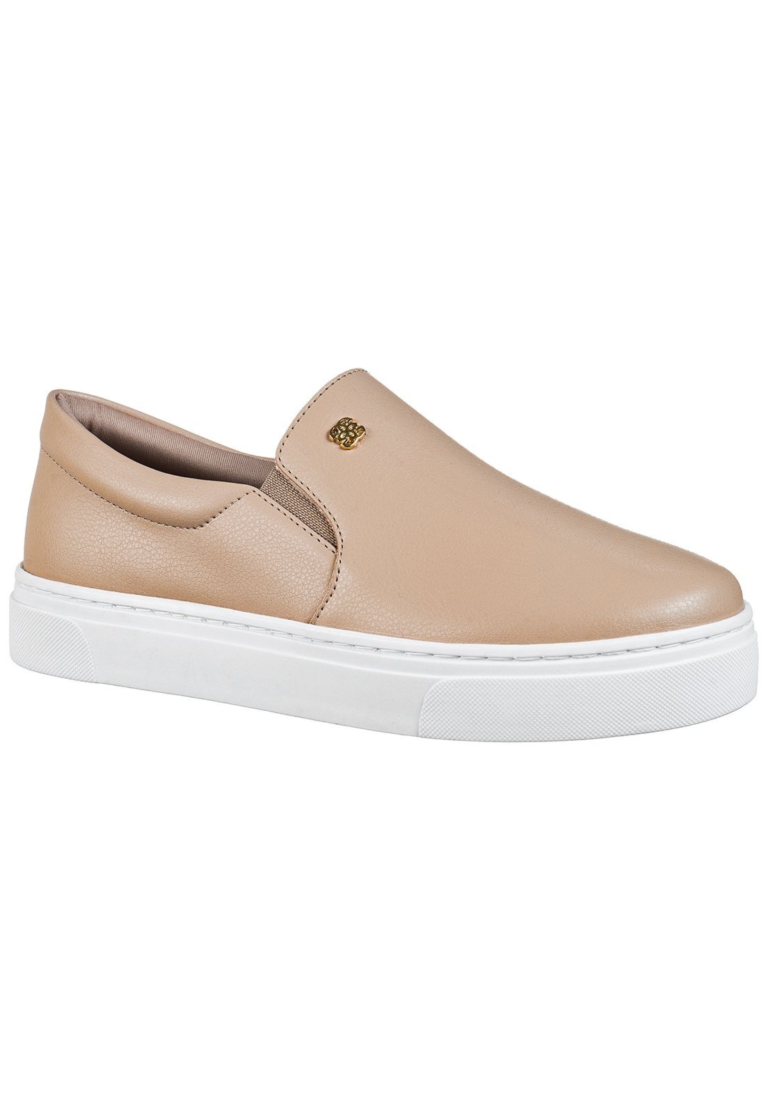 Tênis Slip On GiGiL Feminino Casual Calce Fácil Confortável Elástico Lateral Plataforma Baixo Amêndoa