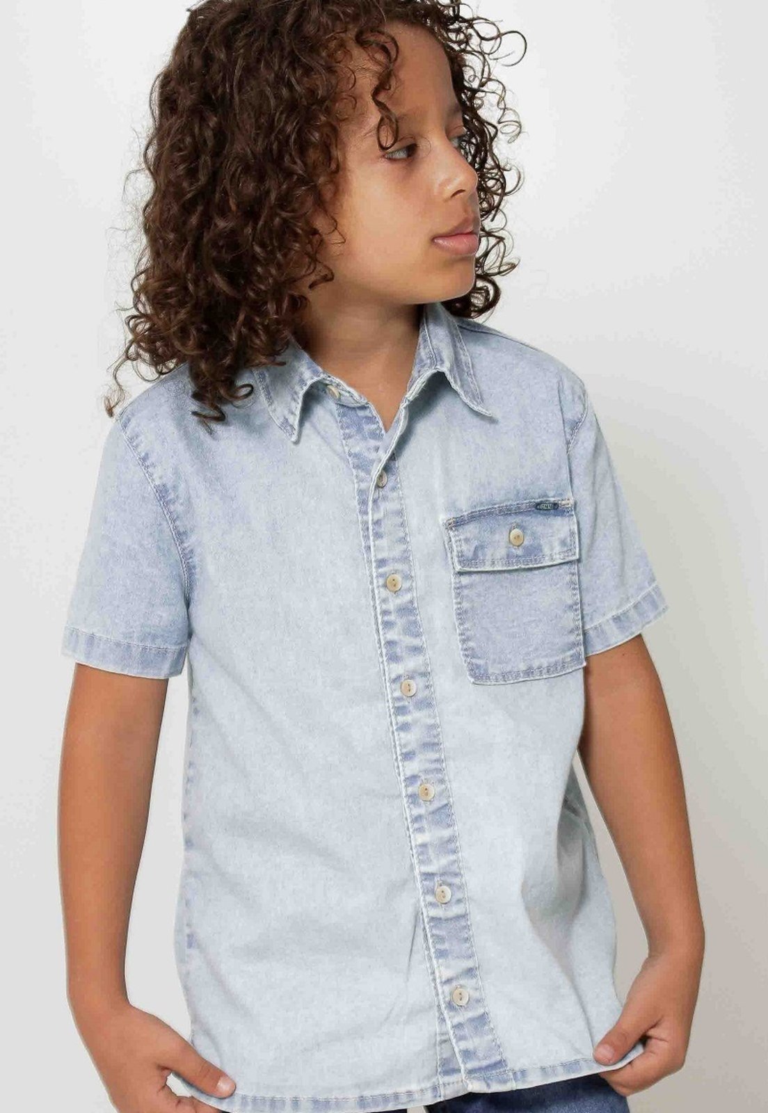 Infantil – Camisa Jeans Menino Manga Curta