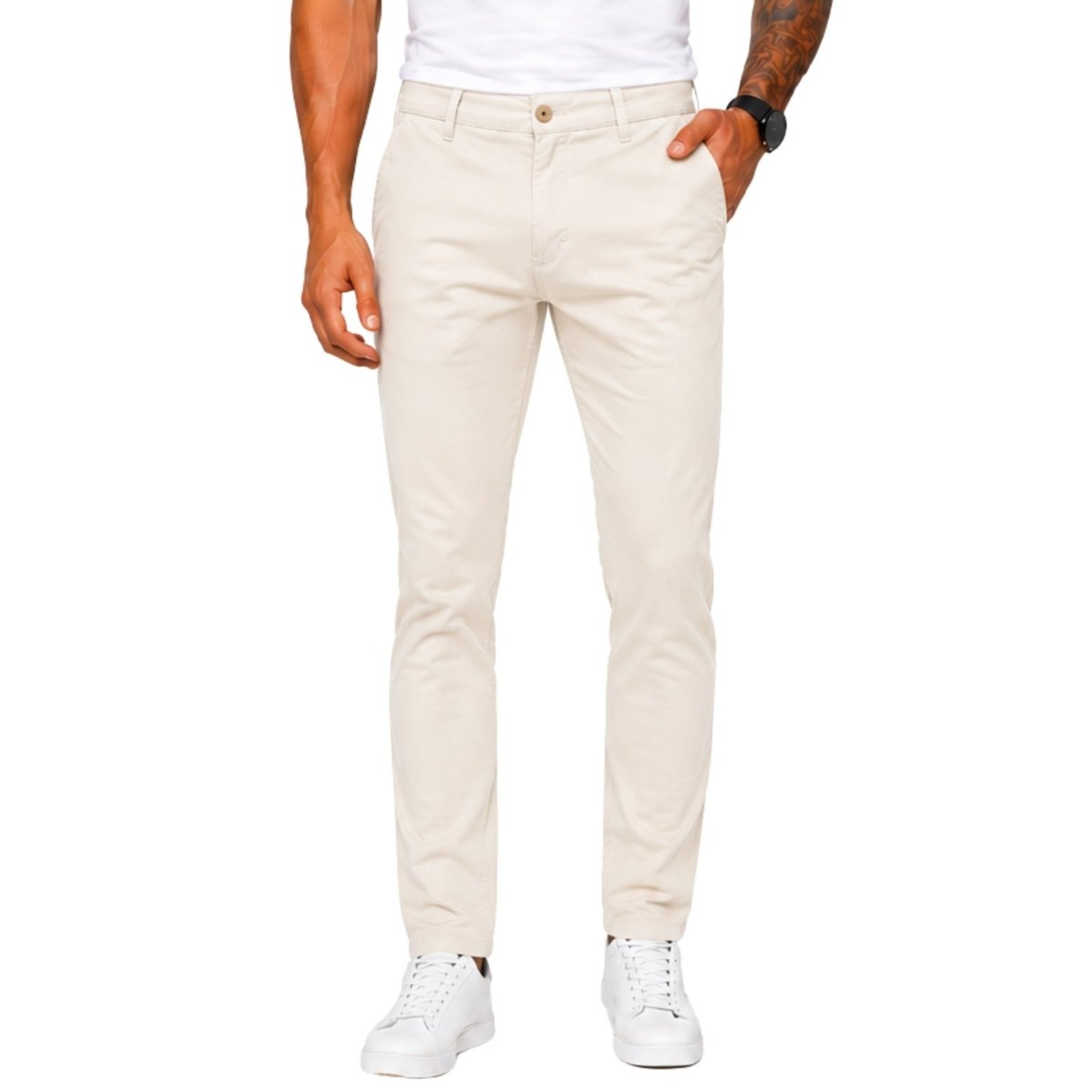 Calça Masculina Slim em Sarja Premium Casual Conforto e Elegância Bege