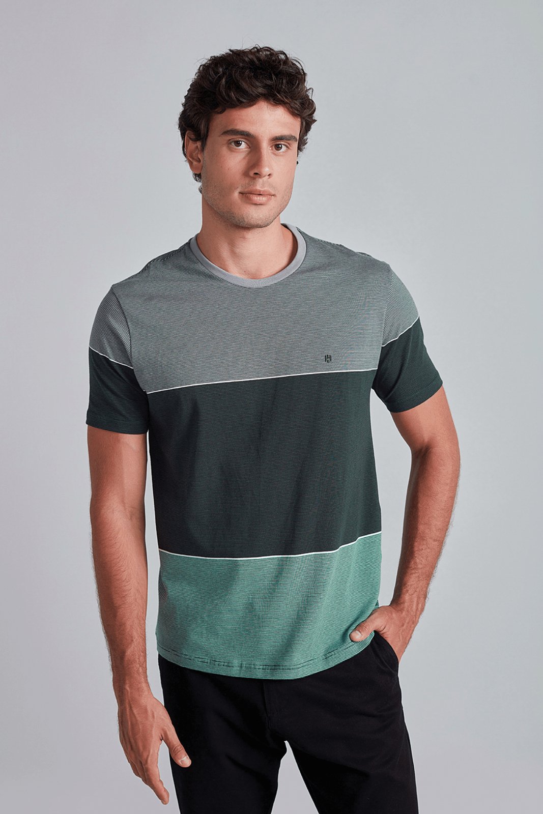 HIGHSTIL Camiseta Malha Comfort - Cinza / Verde