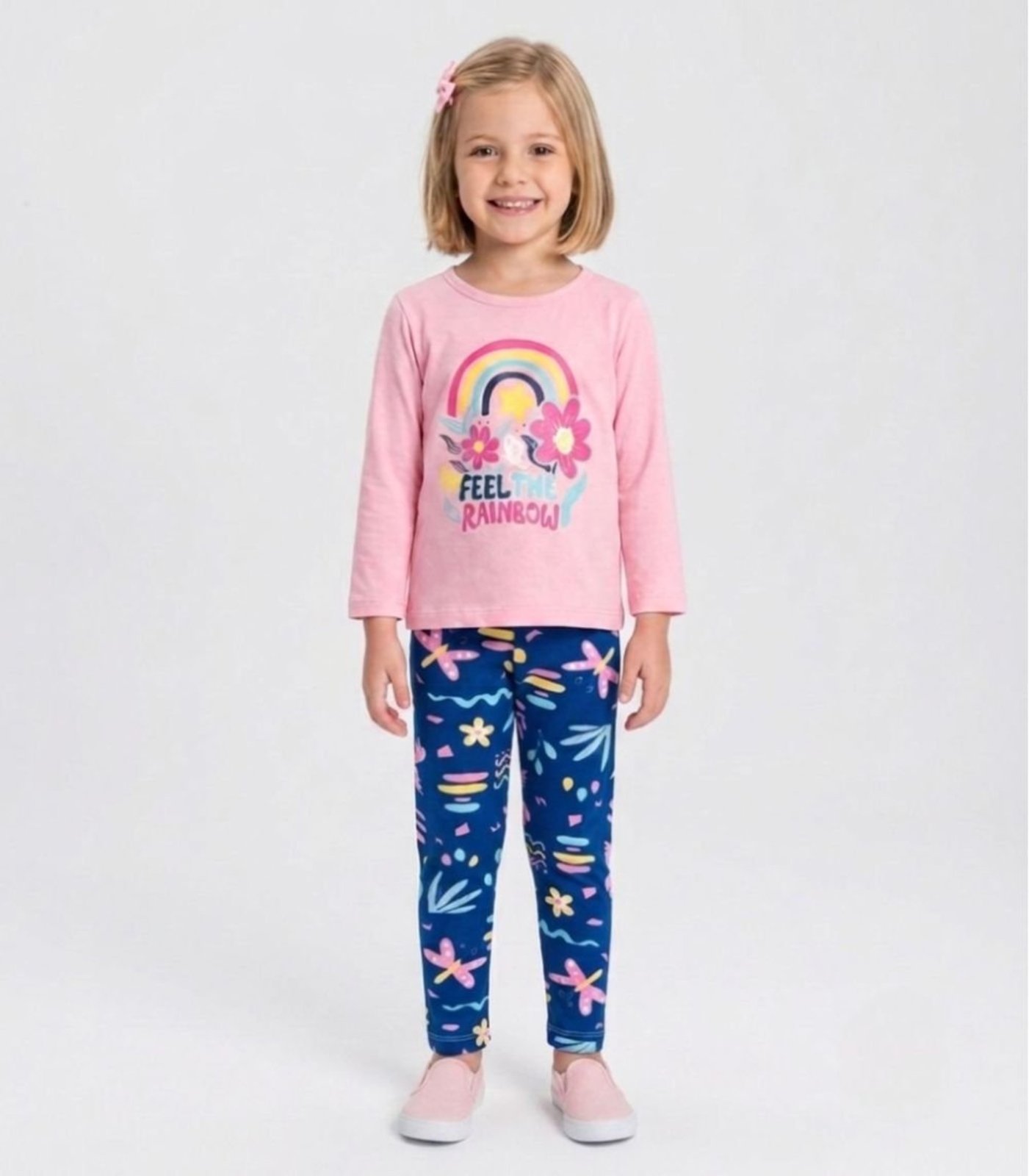 Infantil - Conjunto Algodão Menina Blusa Longa E Calça Kappes Rosa
