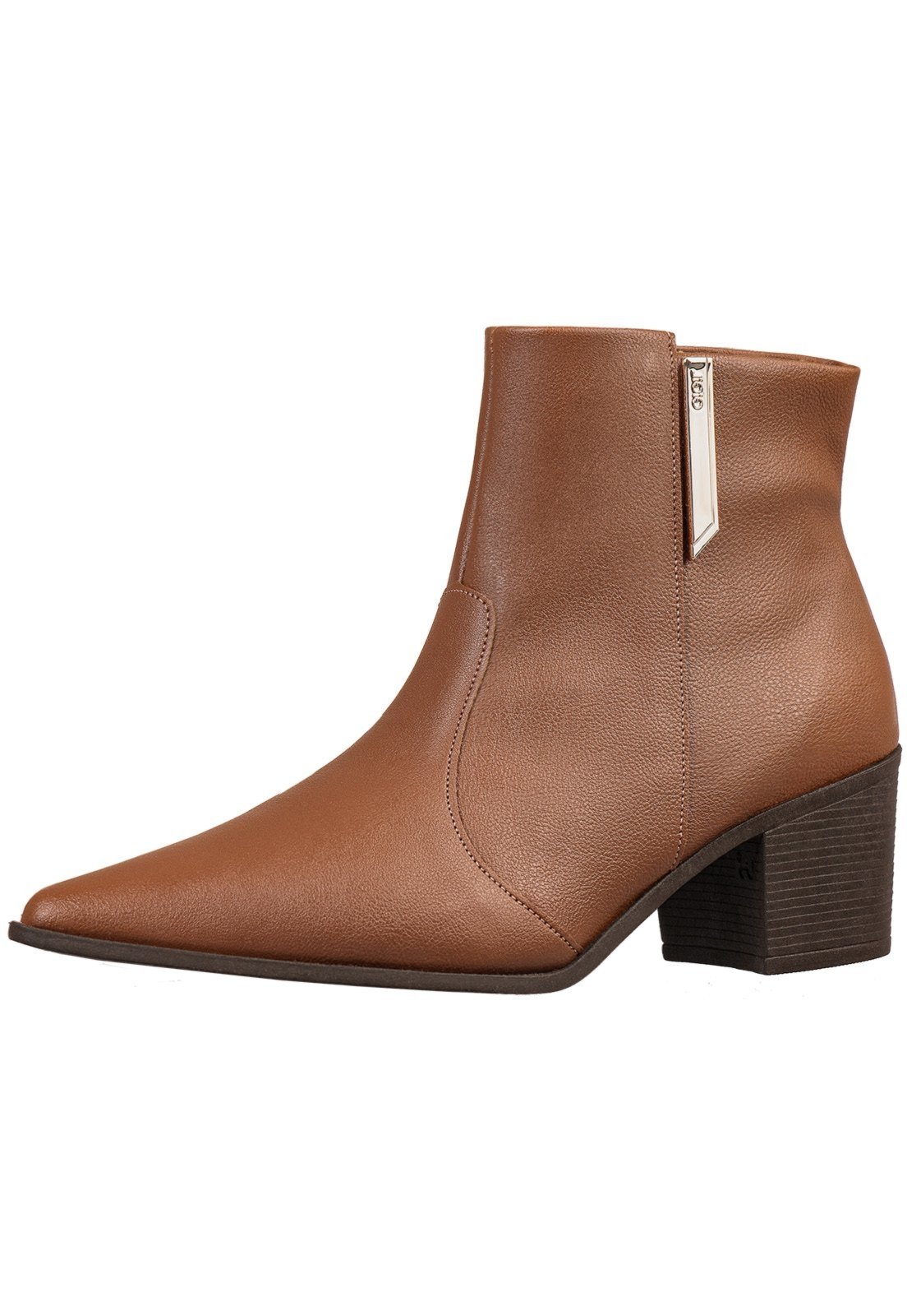 Bota Bico Fino GiGiL Salto Médio Detalhe Lateral Caramelo